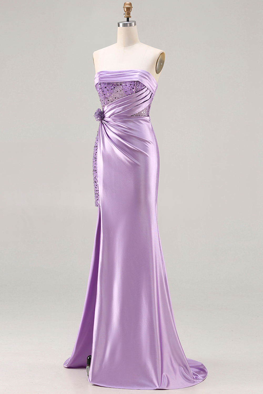 Sparkly Purple Mermaid Ruched Long Corset Prom Dress with Slit