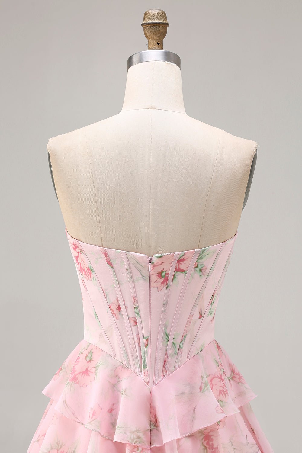 Floral Blue A Line Tiered Long Corset Prom Dress with Slit