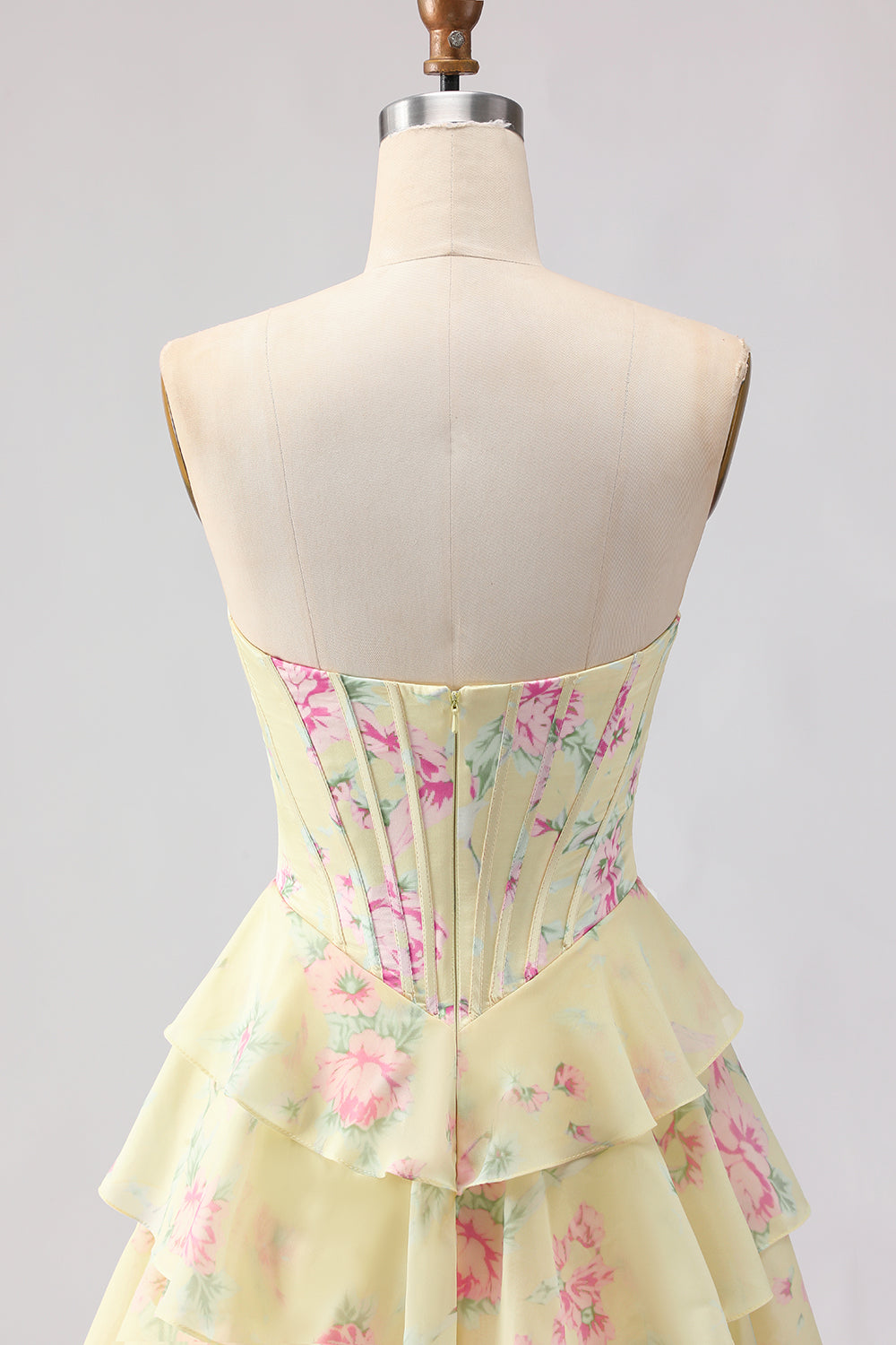Floral Blue A Line Tiered Long Corset Prom Dress with Slit