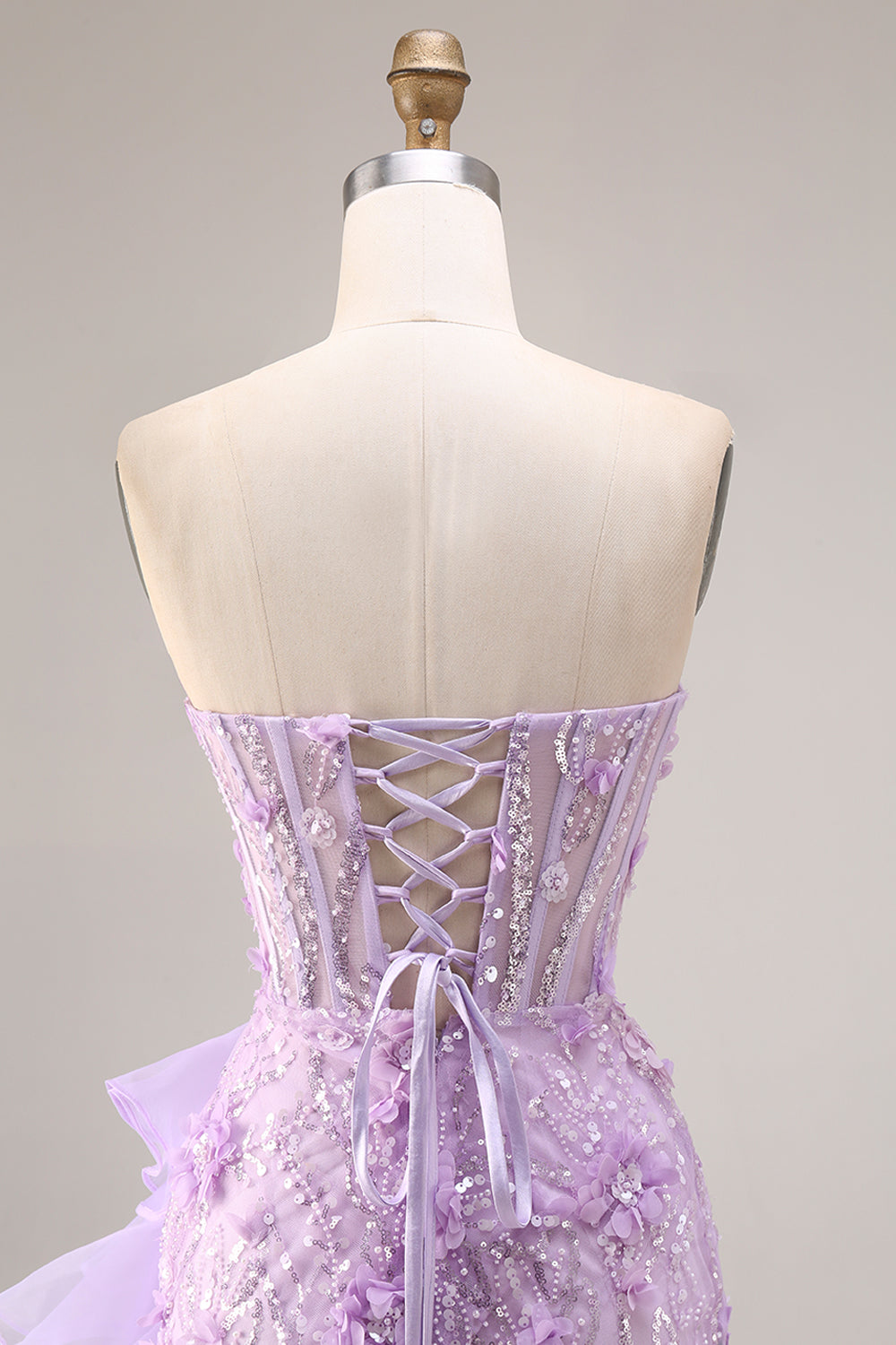 Sparkly Lilac Floral Ruffled Sweetheart Mermaid Beaded Long Prom Dress with Slit