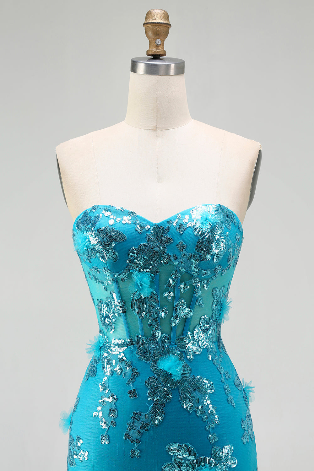Sparkly Blue Sequin Mermaid Long Corset Prom Dress with Ruffles