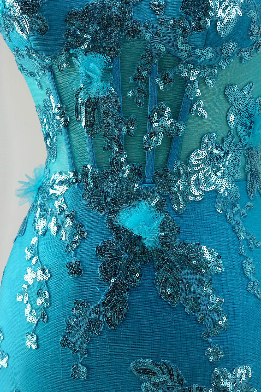 Sparkly Blue Sequin Mermaid Long Corset Prom Dress with Ruffles