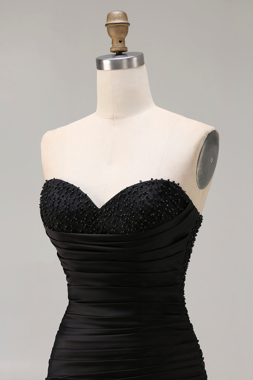 Black Mermaid Tiered Ruched Long Prom Dress with Beading