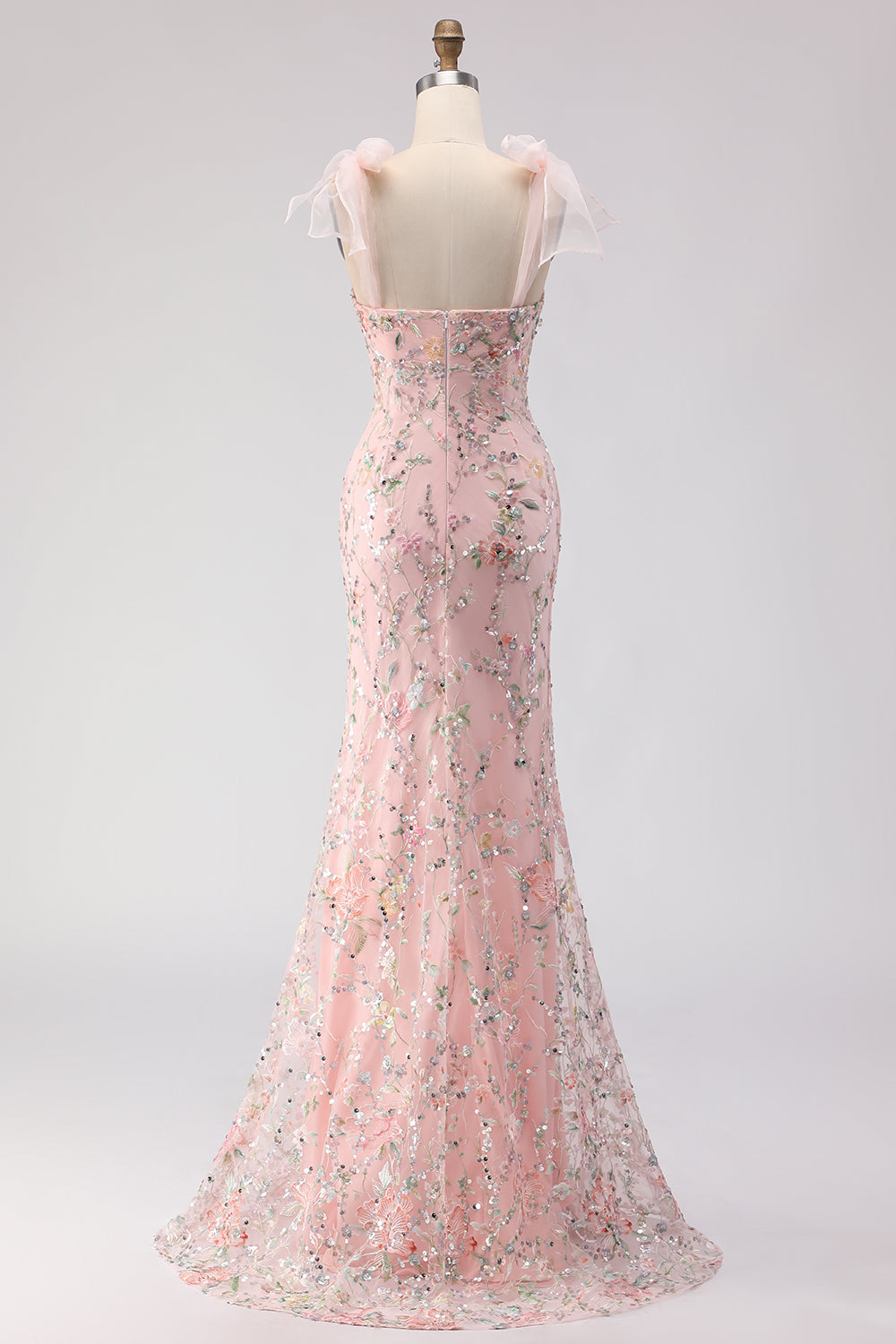 Sparkly Floral Blush Mermaid Sequins Long Prom Dress with Slit