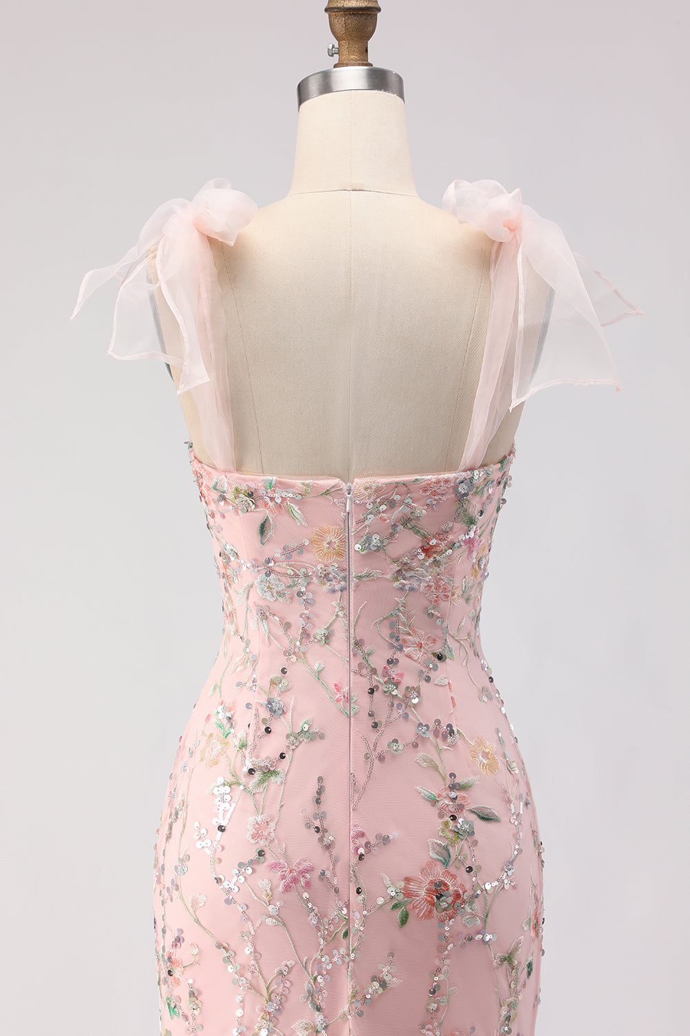 Sparkly Floral Blush Mermaid Sequins Long Prom Dress with Slit