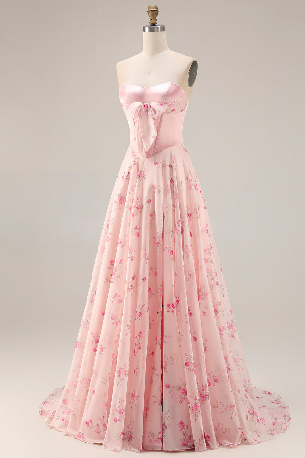 Floral Yellow and Blue A Line Sweetheart Long Corset Prom Dress with Bow