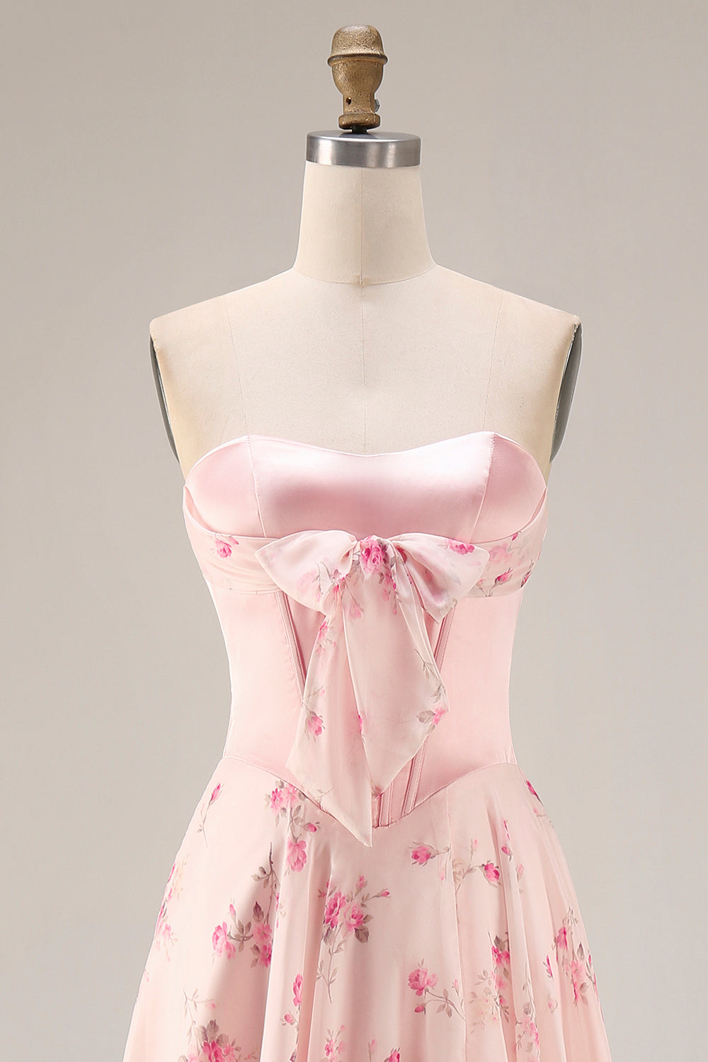 Floral Yellow and Blue A Line Sweetheart Long Corset Prom Dress with Bow