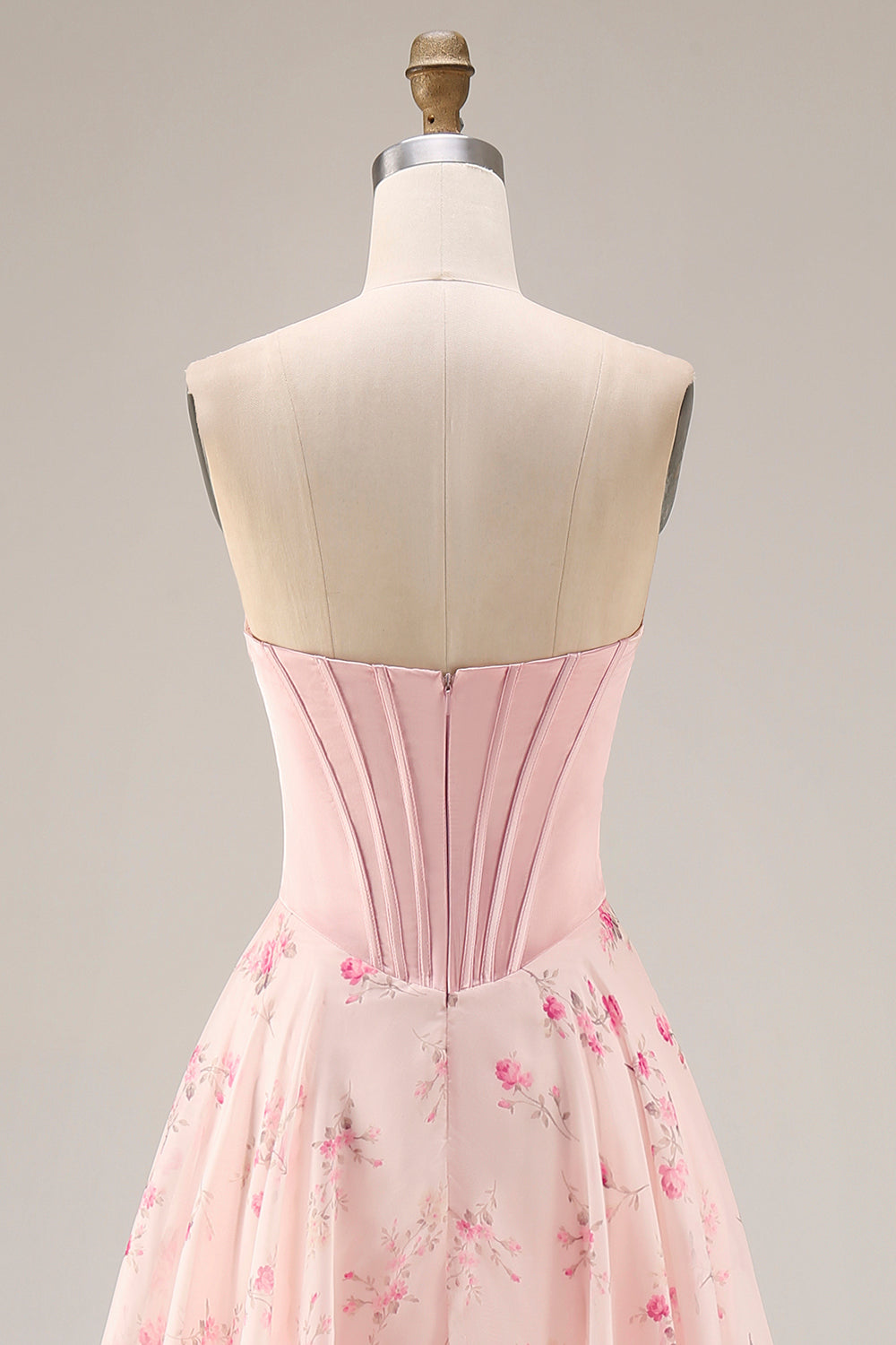 Floral Pink and Red Sweetheart A Line Long Corset Prom Dress with Bow