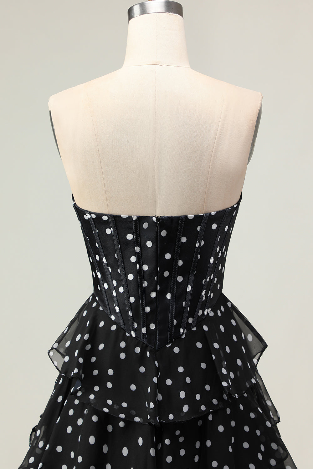 Sparkly Black and White Polka Dots Ruffled Corset Long Prom Dress