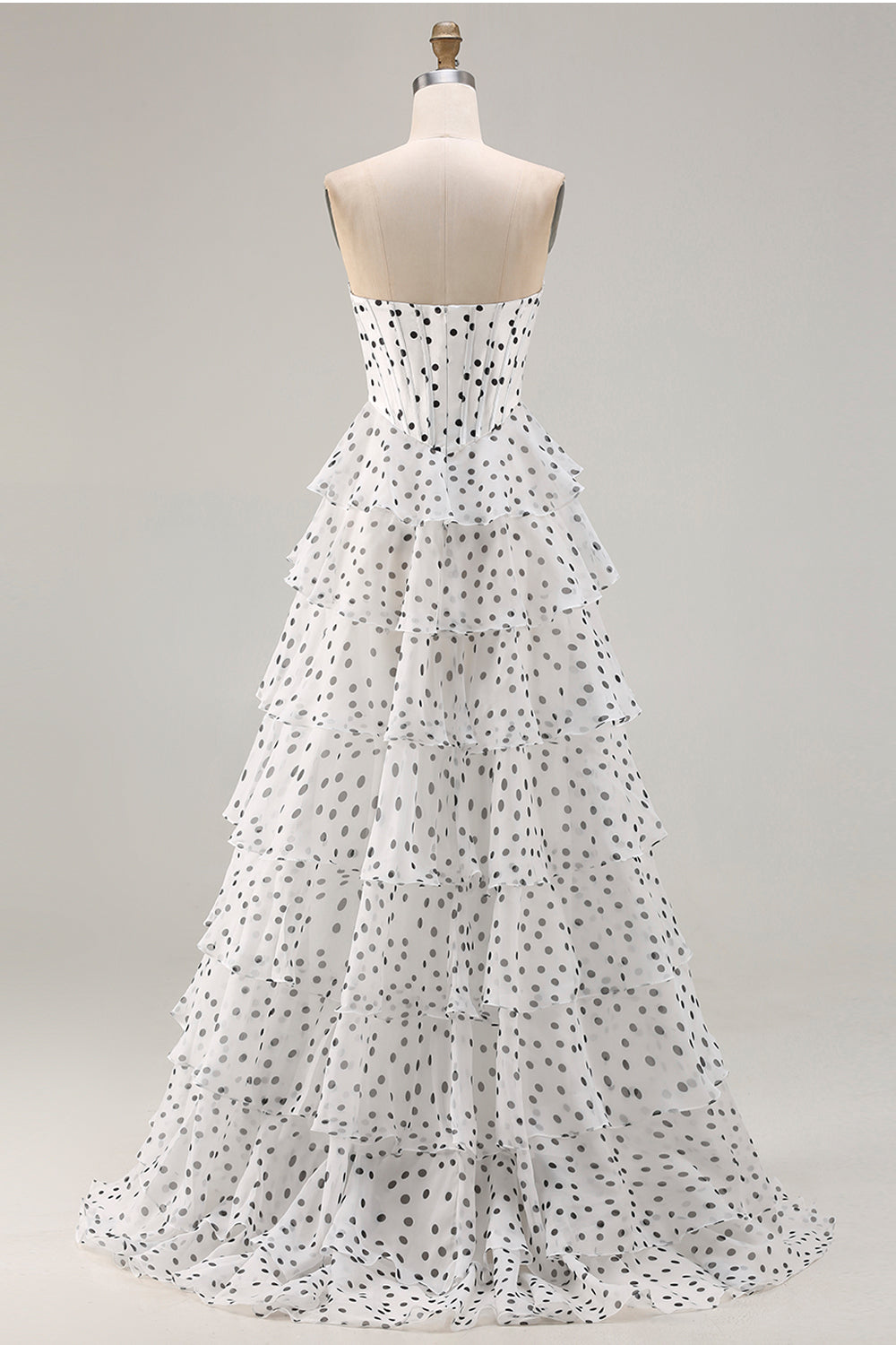 Sparkly Black and White Polka Dots Ruffled Corset Long Prom Dress