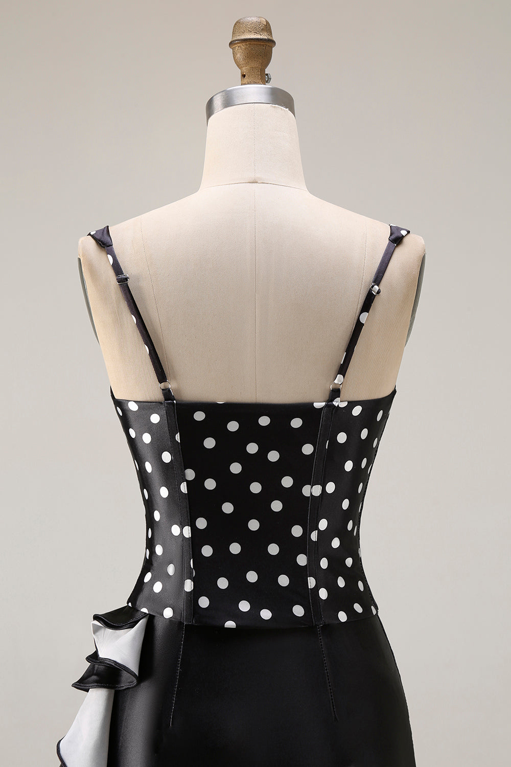 Black and White Polka Dots Corset Mermaid Asymmetrical Prom Dress with Ruffles