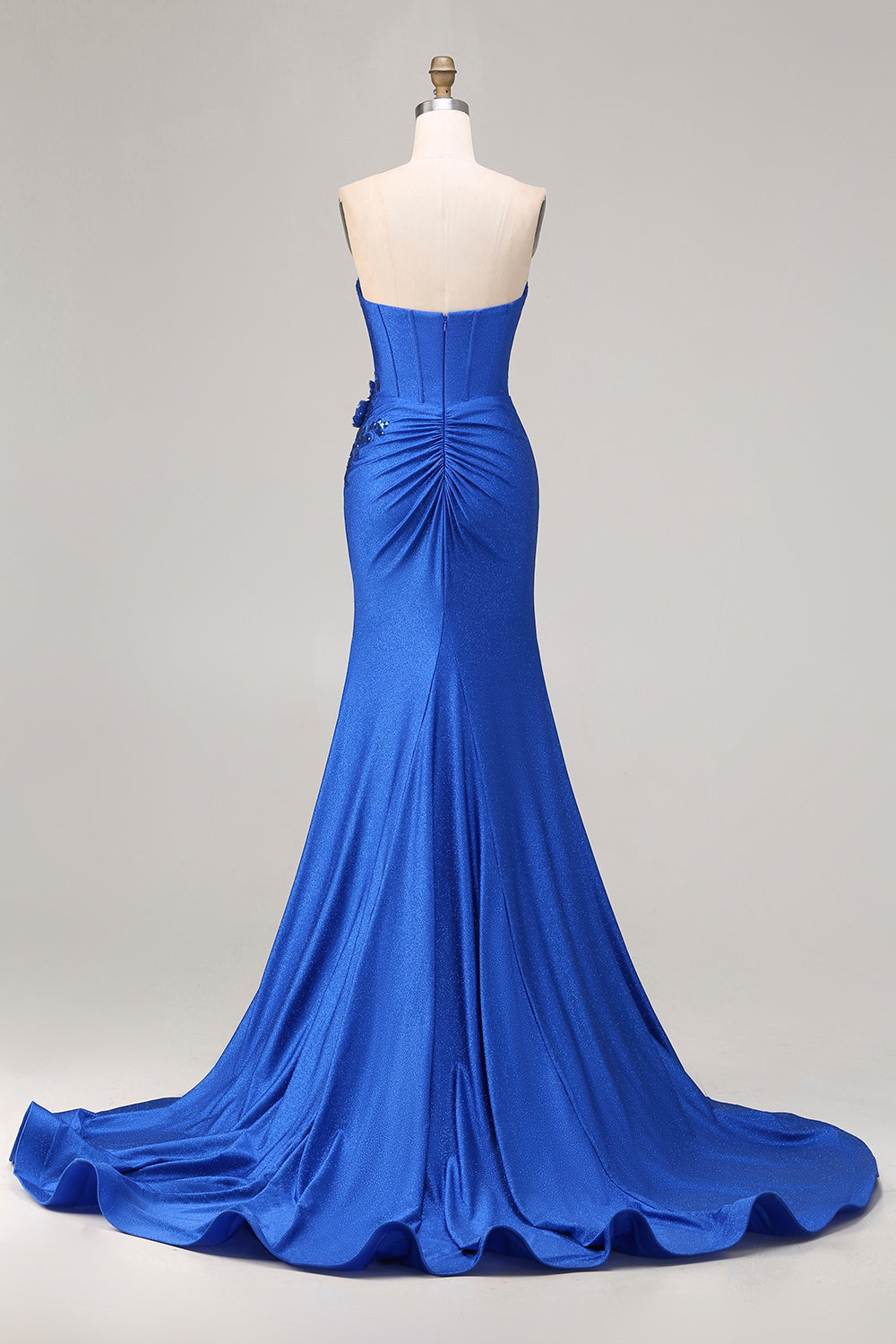 Sparkly Royal Blue Beaded Mermaid Long Corset Prom Dress with Appliques