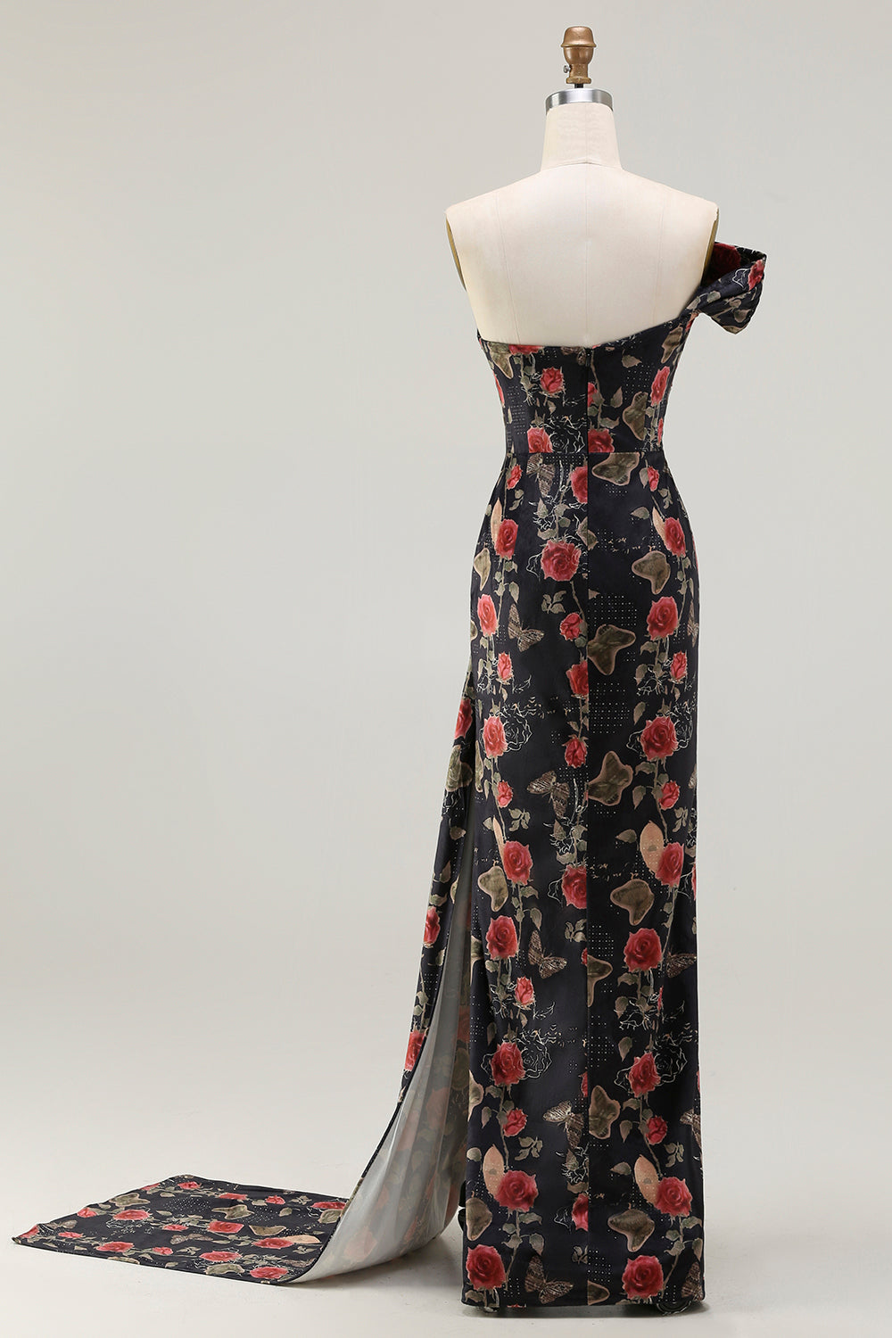 Floral Blush Mermaid Ruched Long Prom Dress with Slit