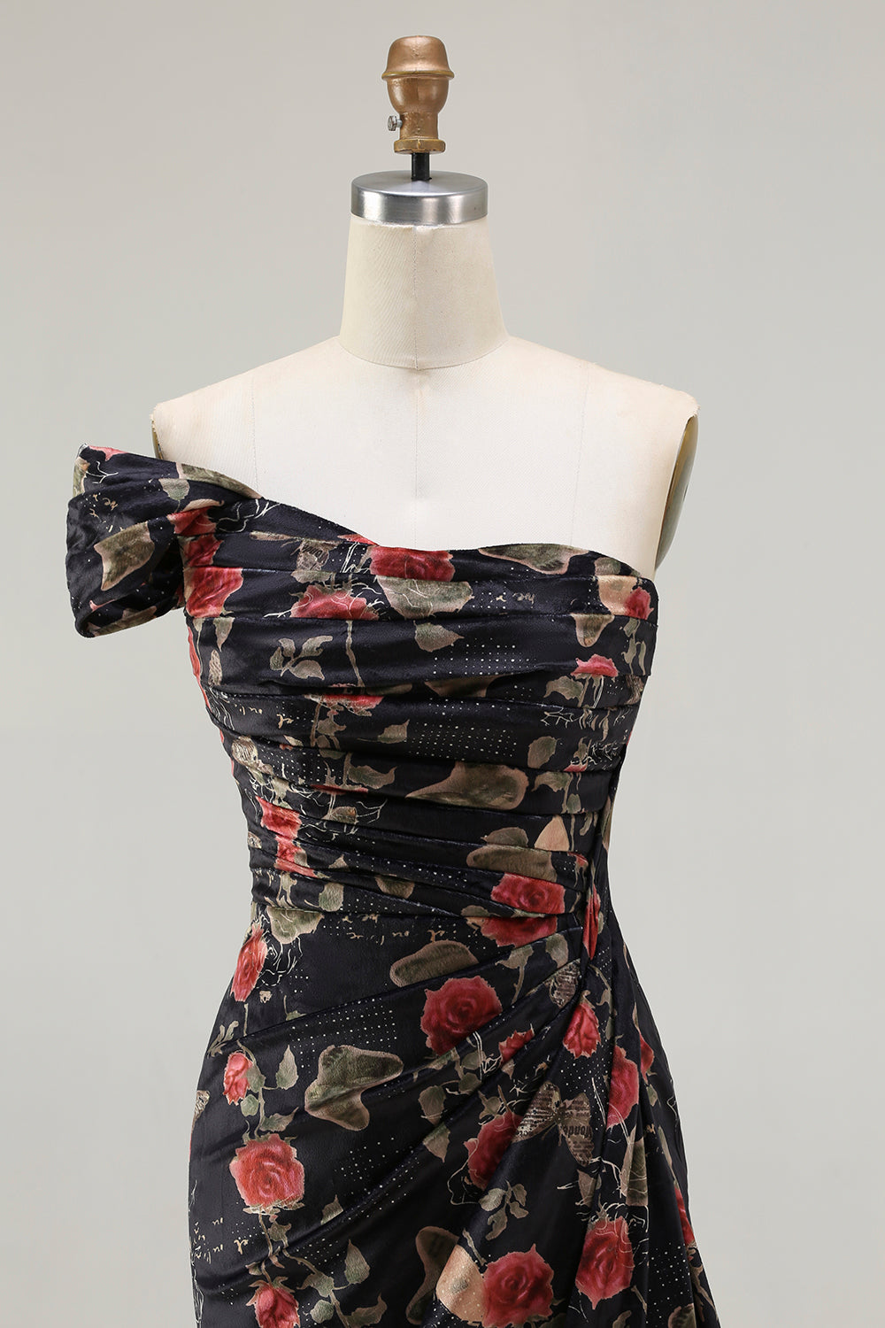 Floral Black and Red Mermaid Long Prom Dress with Slit