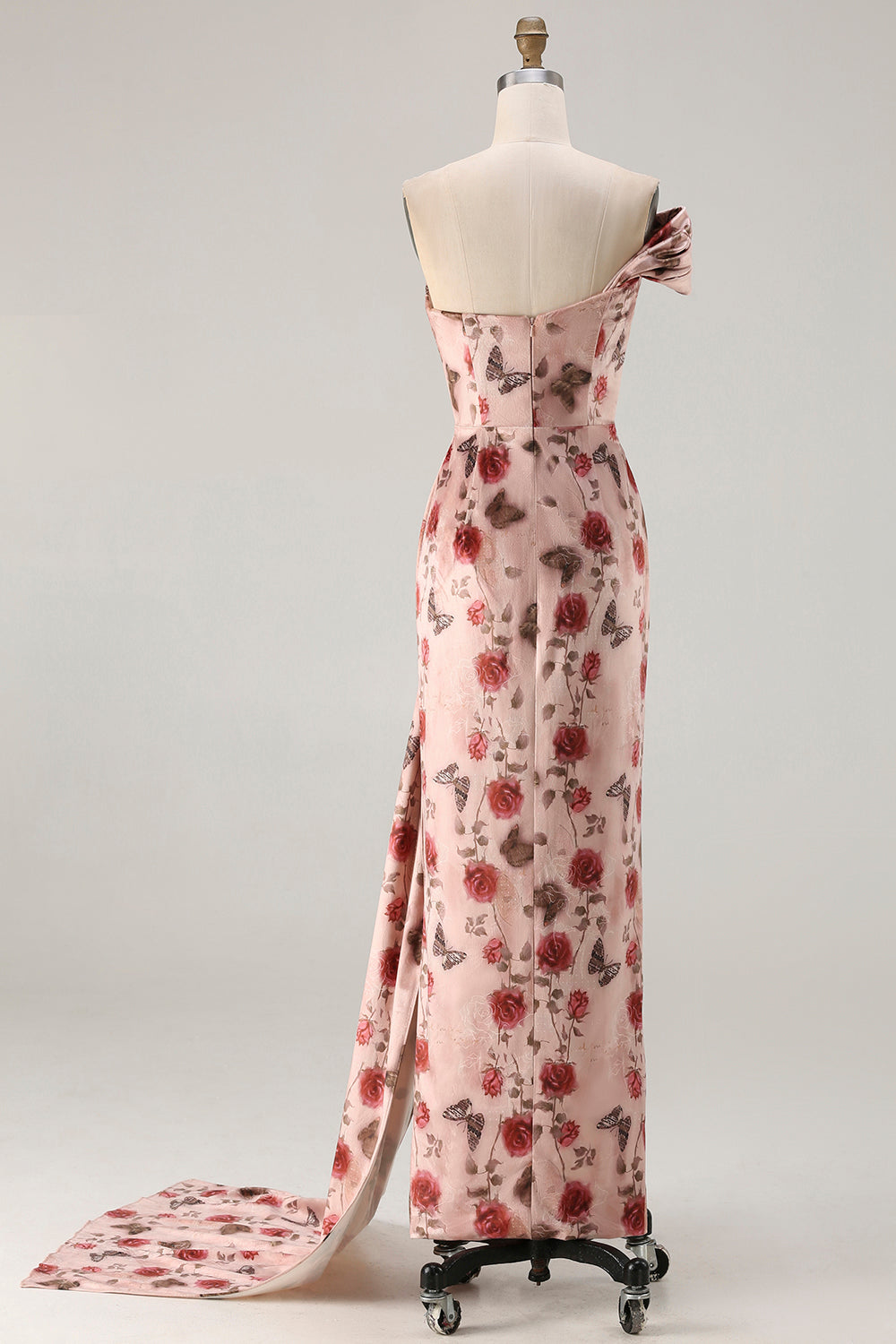 Floral Blush Mermaid Ruched Long Prom Dress with Slit
