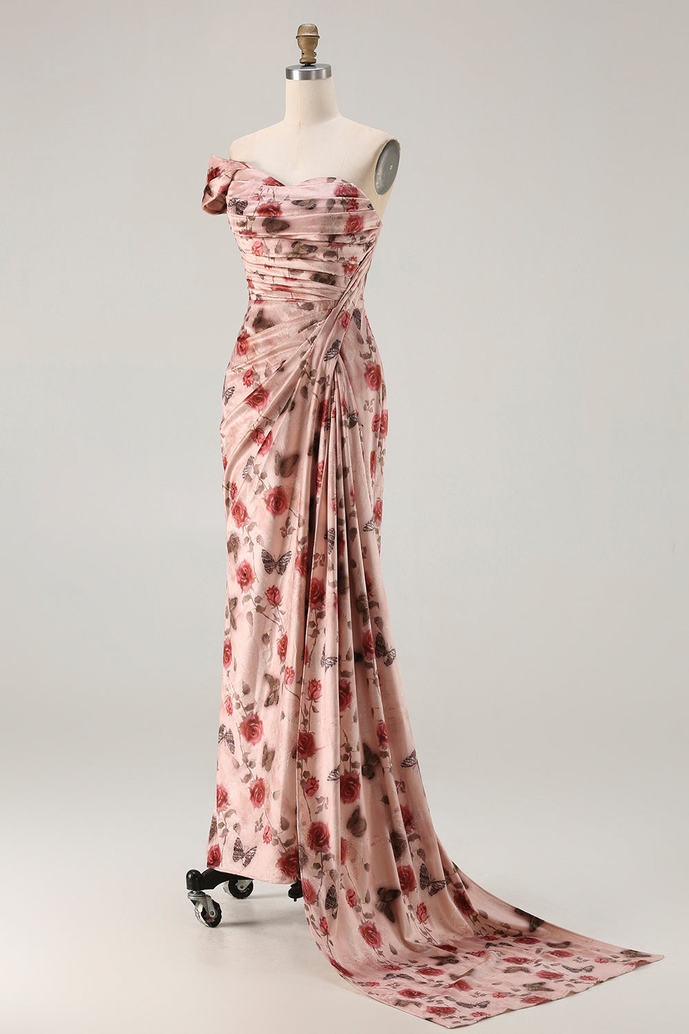Floral Black and Red Mermaid Long Prom Dress with Slit