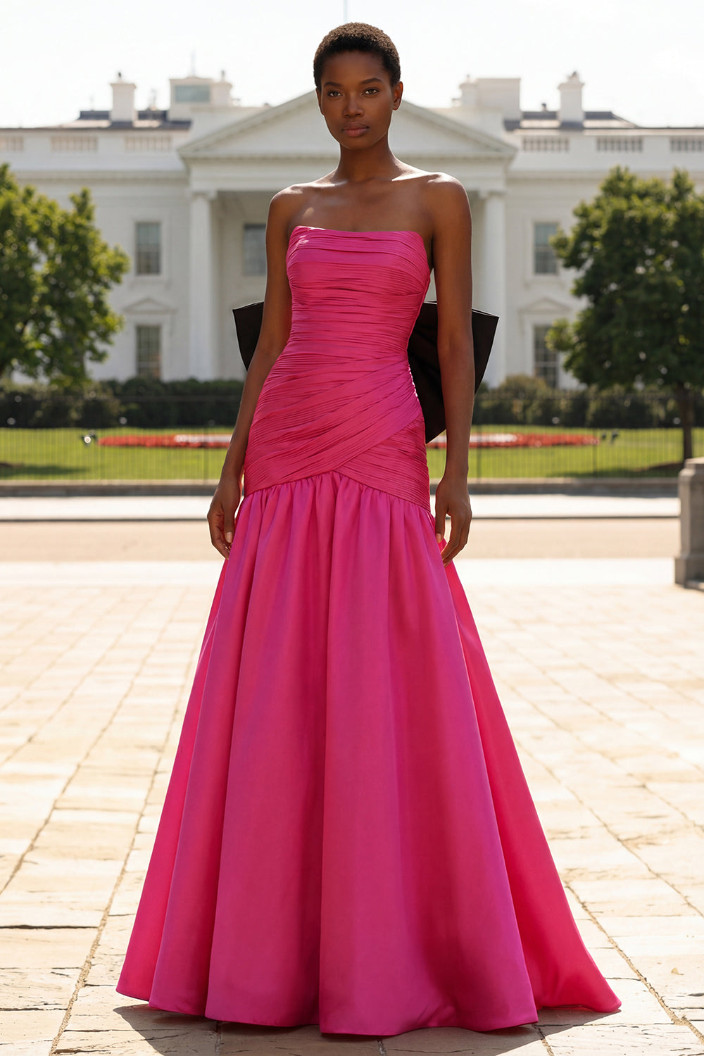 Fuchsia Mermaid Strapless Long Prom Dress with Bow