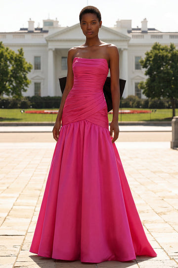 Fuchsia Mermaid Strapless Long Prom Dress with Bow
