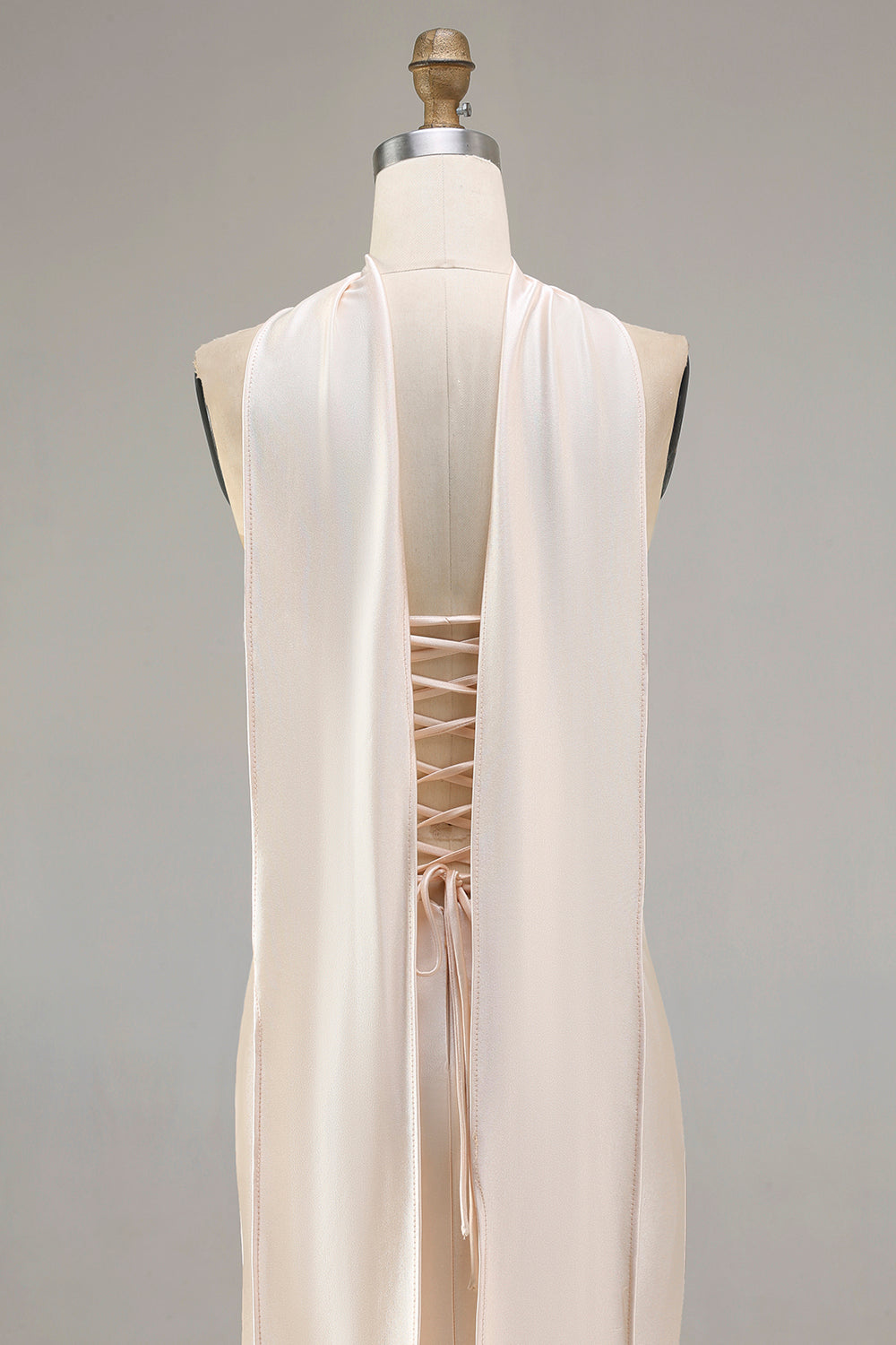 Sparkly Champagne Mermaid Neck Scarf Long Prom Dress with Beading
