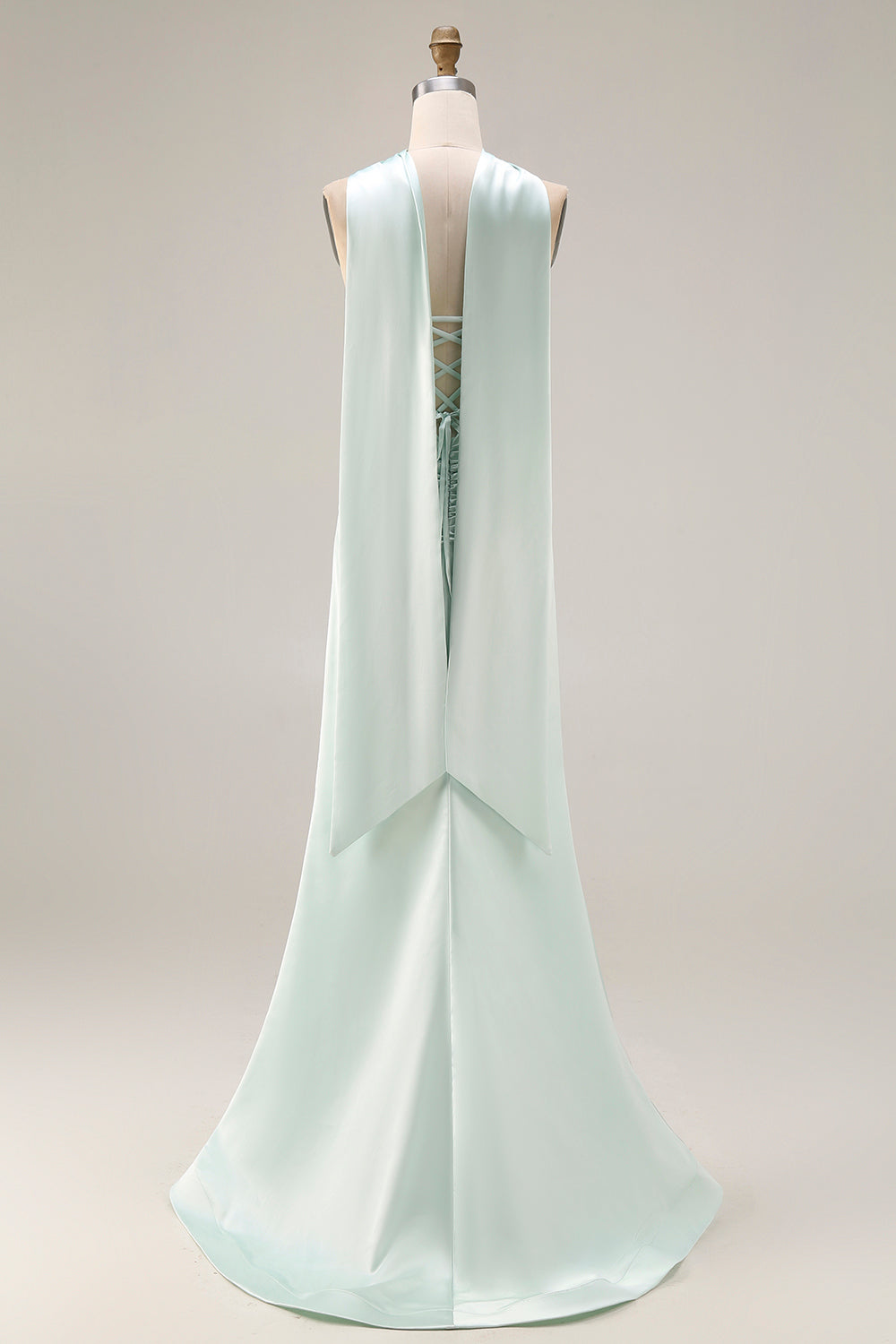 Light Green Mermaid Neck Scarf Long Corset Prom Dress with Slit