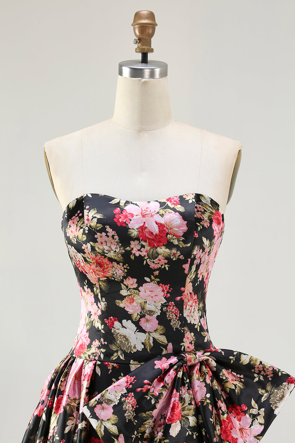 Floral White and Pink A Line Long Corset Prom Dress with Bow