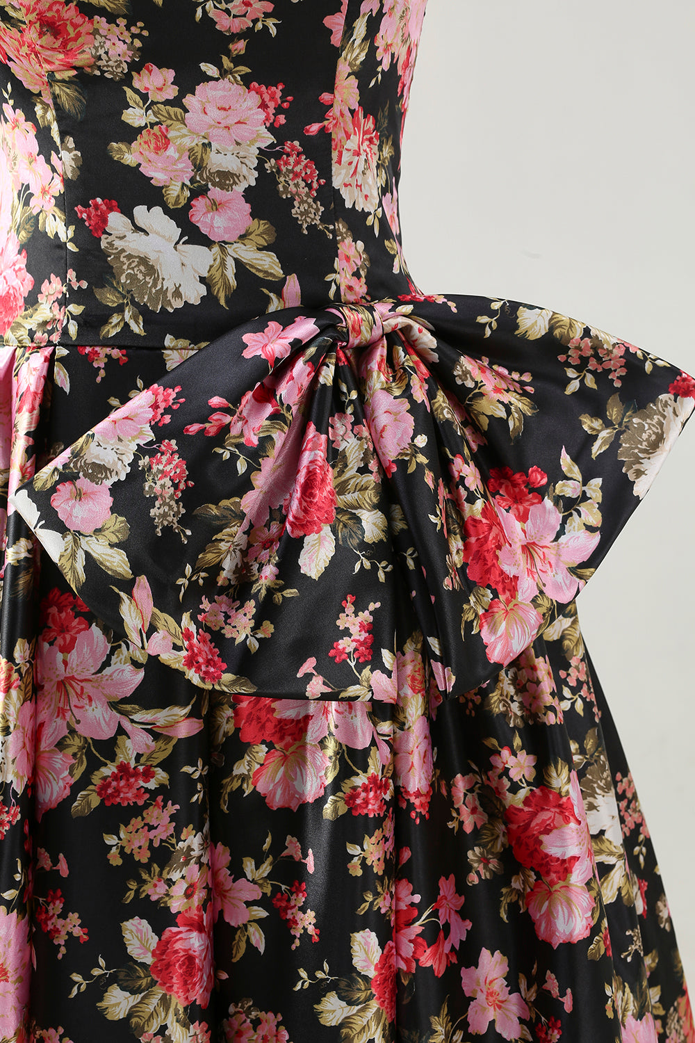 Floral White and Pink A Line Long Corset Prom Dress with Bow