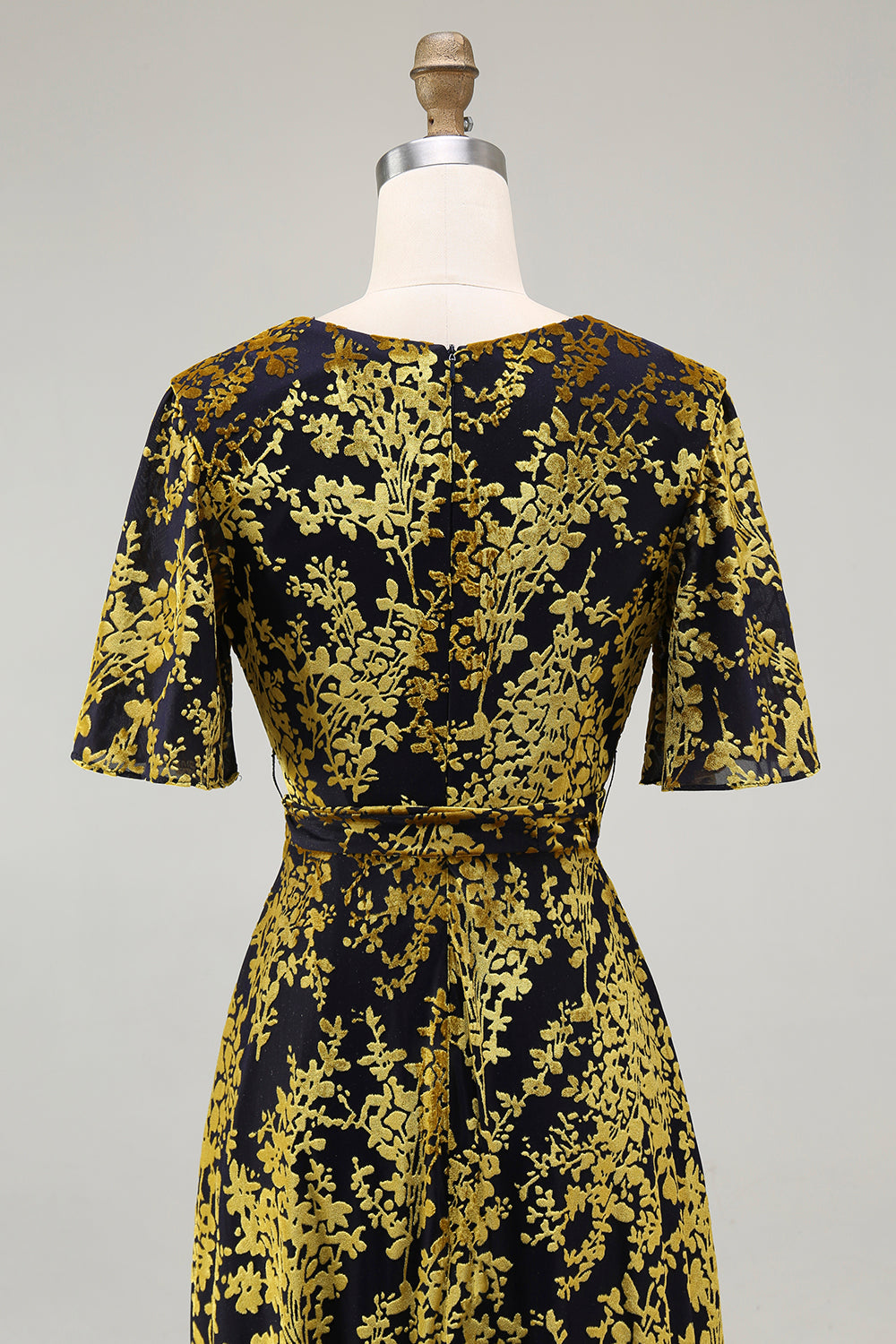 Pine A-Line Velvet Burnout V-Neck Long Wedding Guest Dress