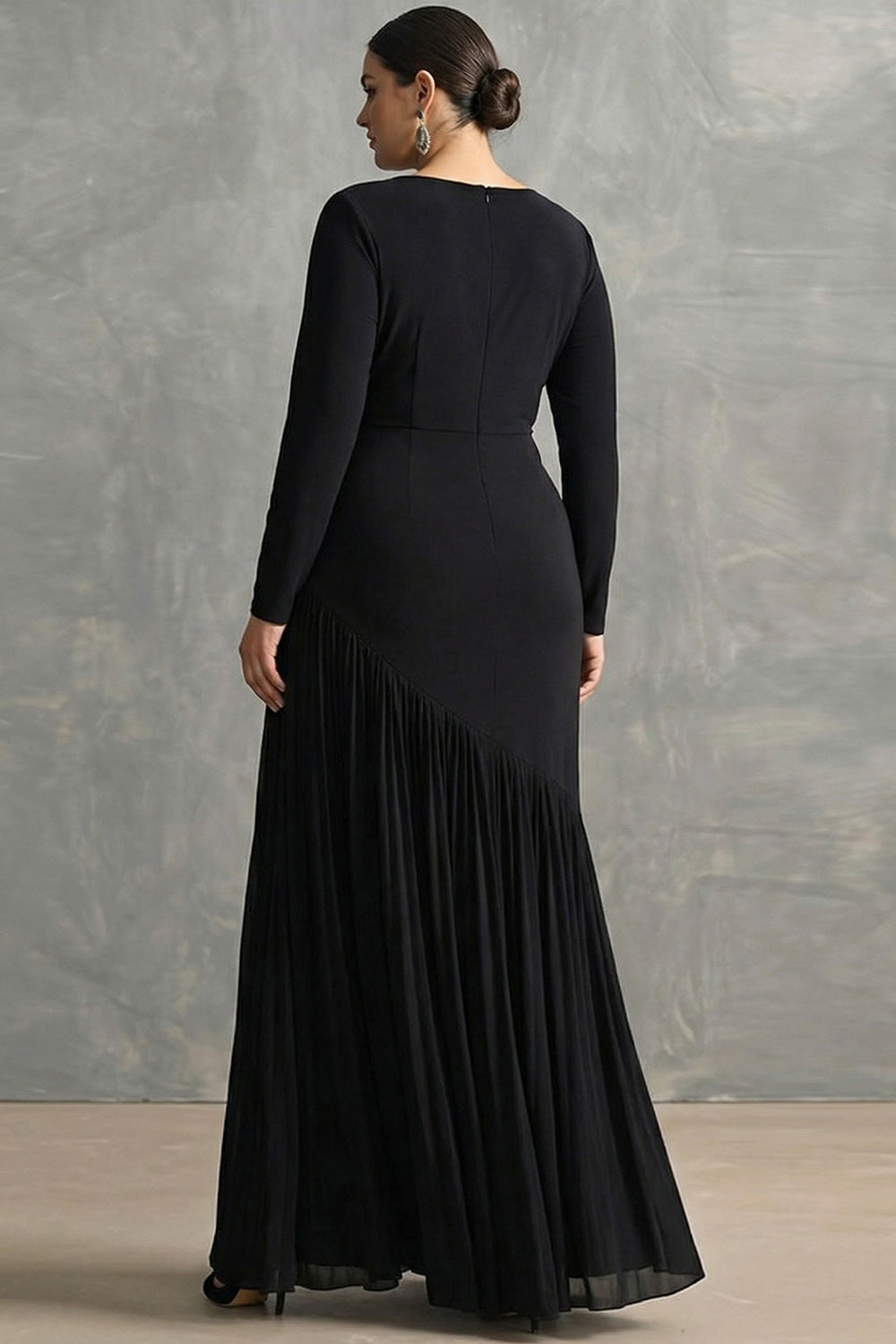 Black Boat Neck Mermaid Long Formal Dress with Sleeves