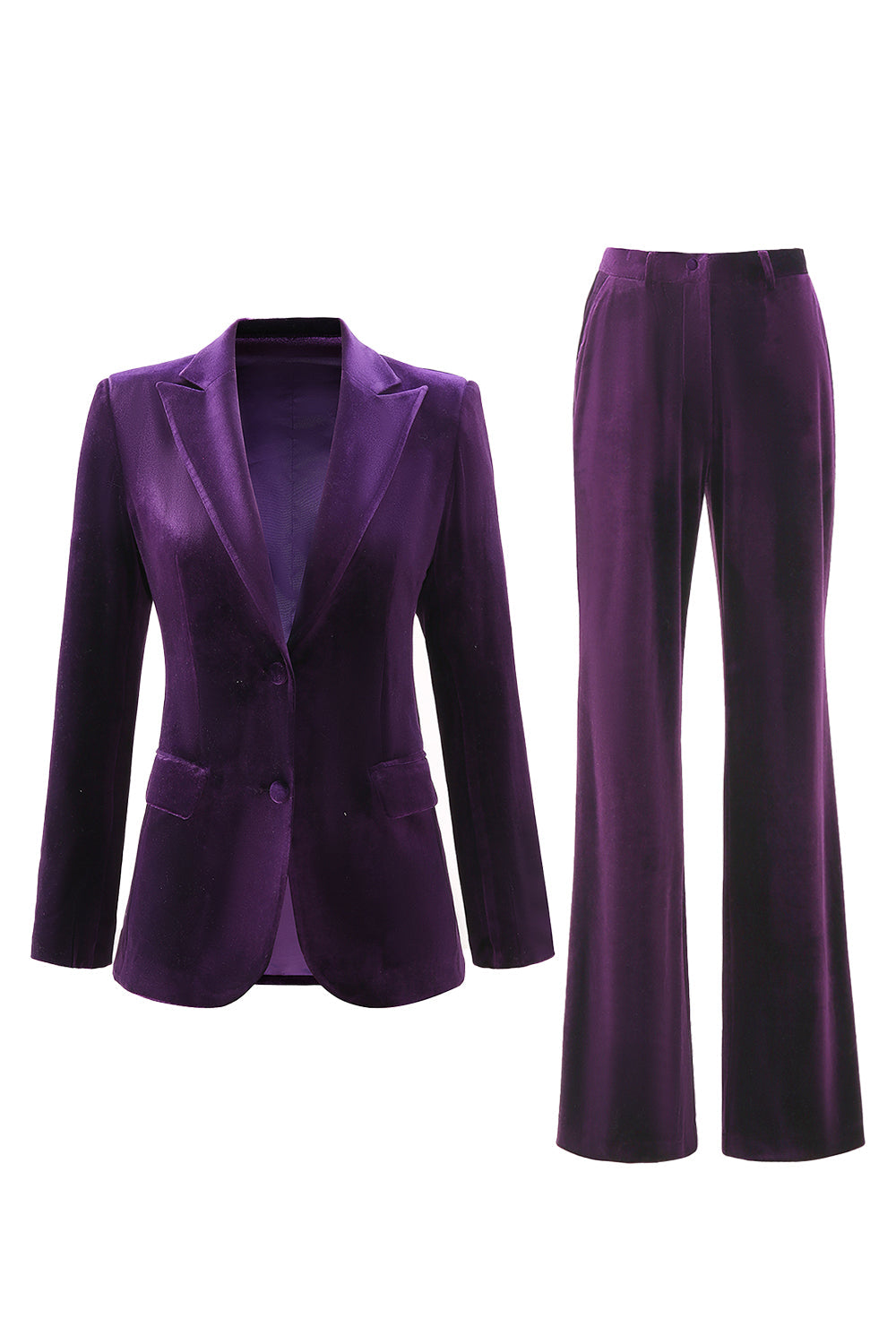 Plum Velvet Peak Lapel 2 Piece Prom Suits with Pockets