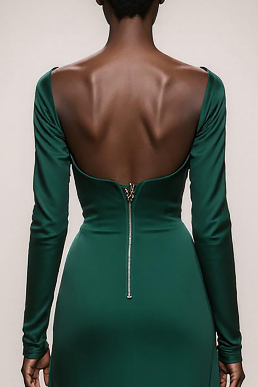 Dark Green Satin Mermaid Sweetheart Long Sleeves Formal Dress with Ruffles