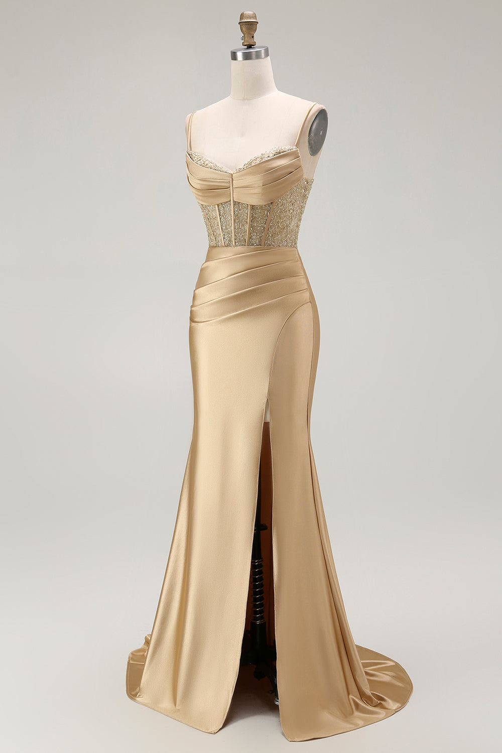 Sparkly Navy Satin Mermaid Long Corset Prom Dress with Beading