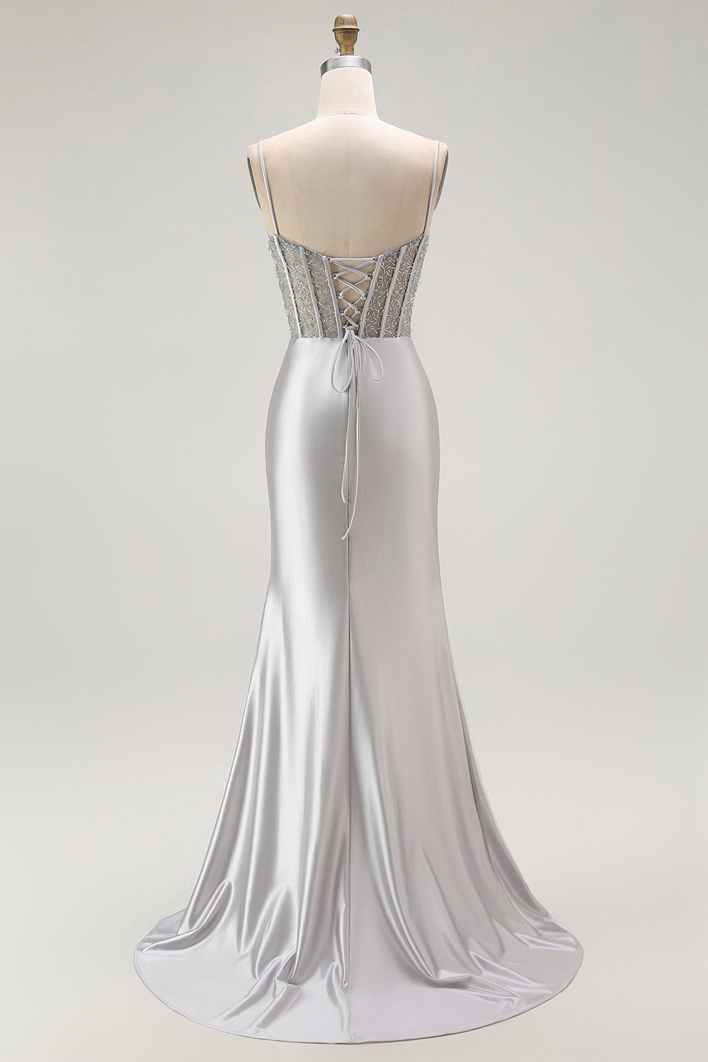 Sparkly Gold Satin Mermaid Long Corset Prom Dress with Slit