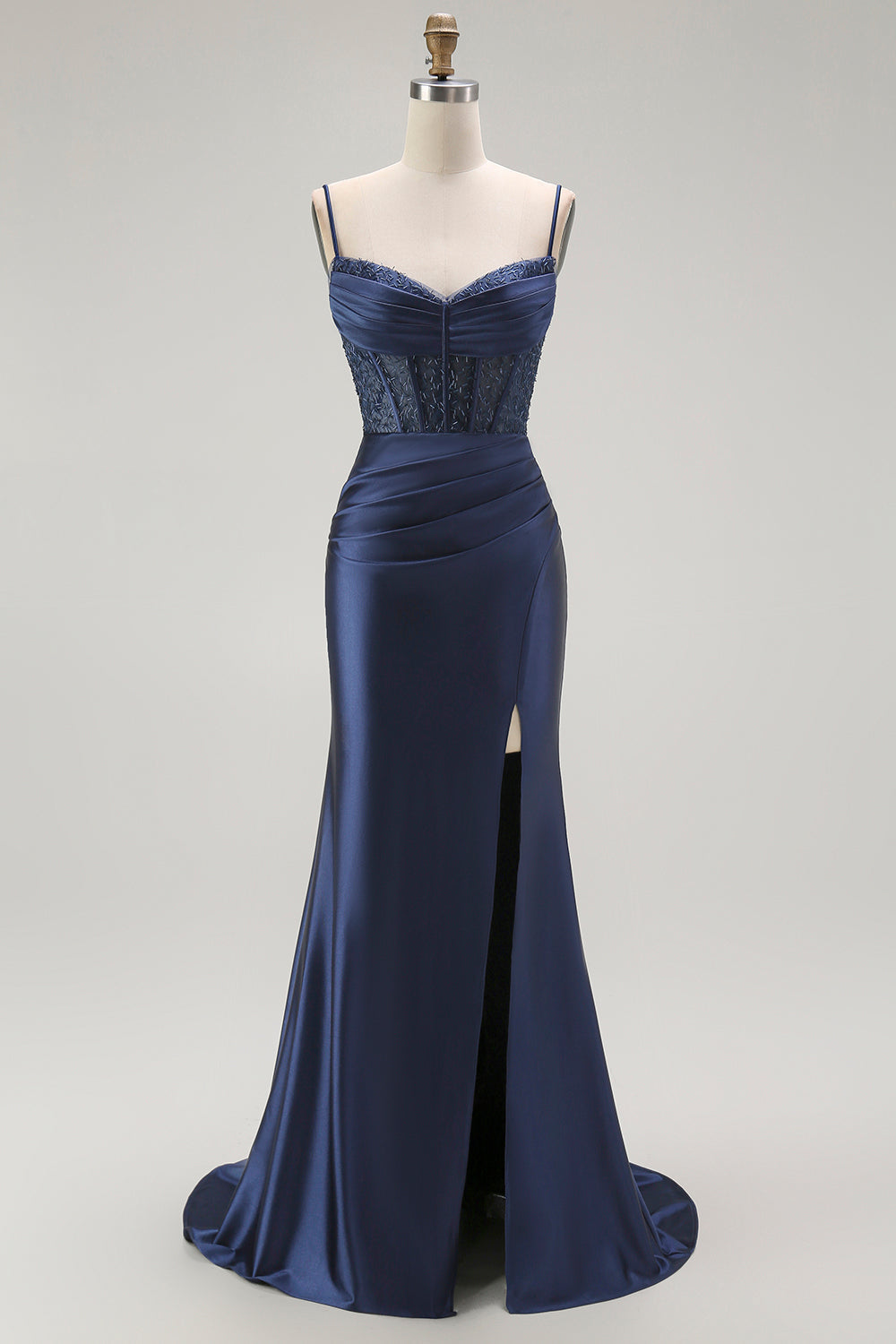 Sparkly Gold Satin Mermaid Long Corset Prom Dress with Slit