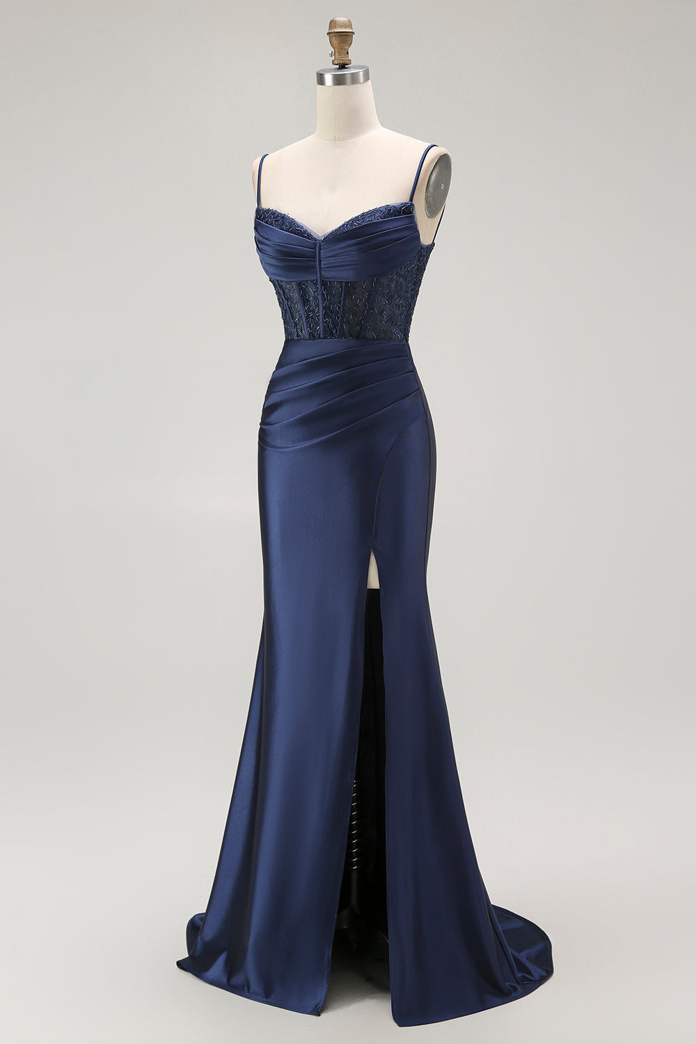 Sparkly Gold Satin Mermaid Long Corset Prom Dress with Slit