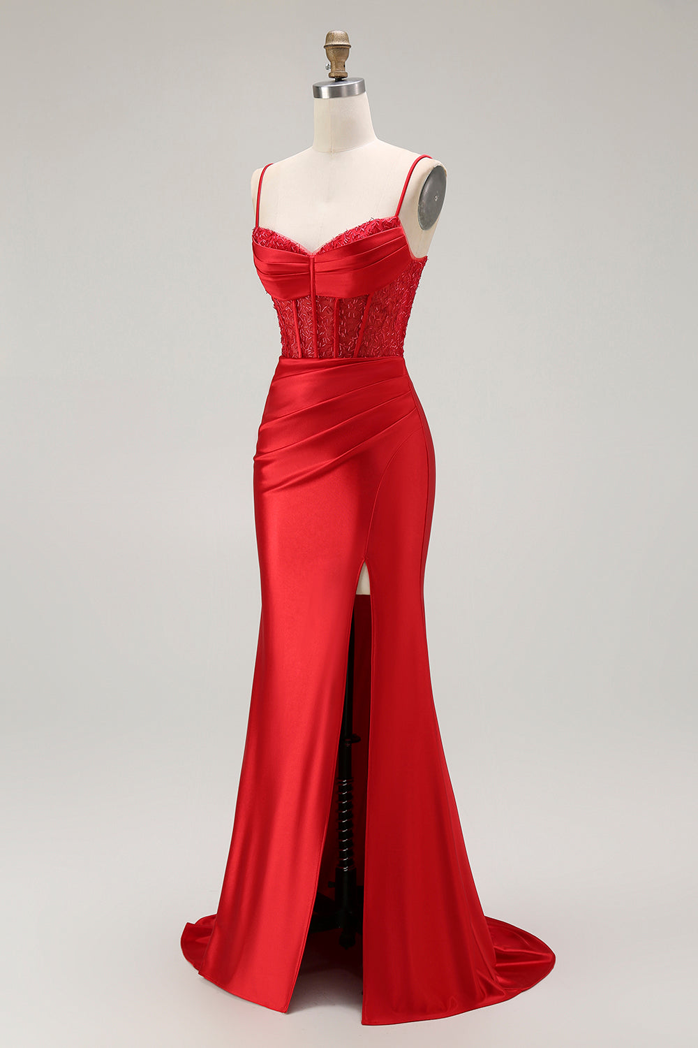 Sparkly Navy Satin Mermaid Long Corset Prom Dress with Beading