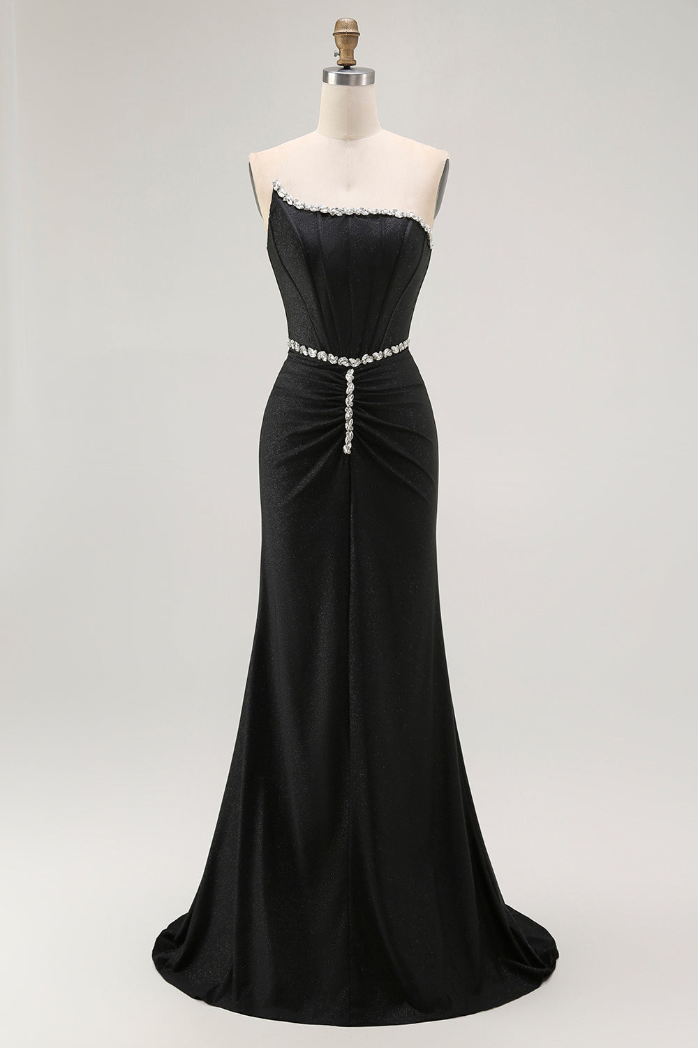 Sparkly Black Strapless Corset Mermaid Long Prom Dress
