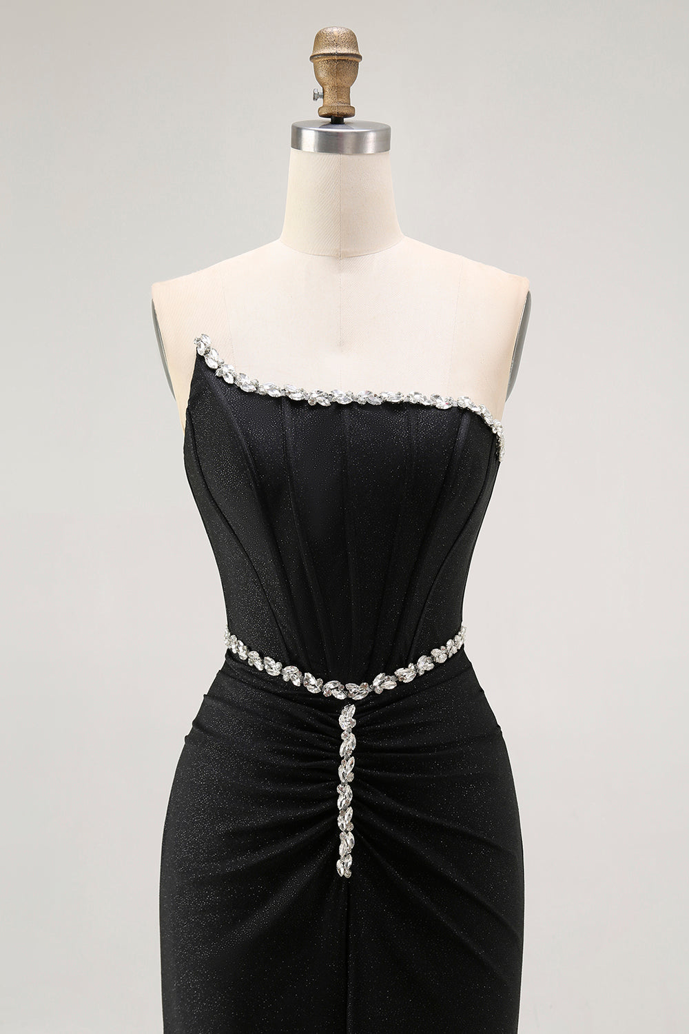 Sparkly Black Strapless Corset Mermaid Long Prom Dress