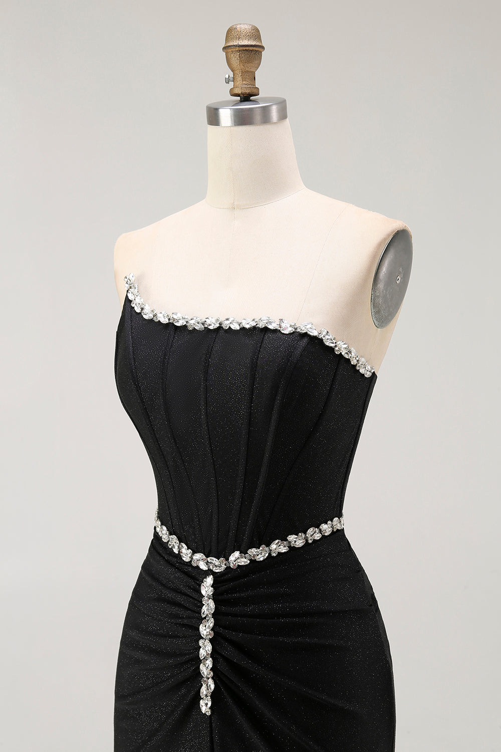Sparkly Black Strapless Corset Mermaid Long Prom Dress