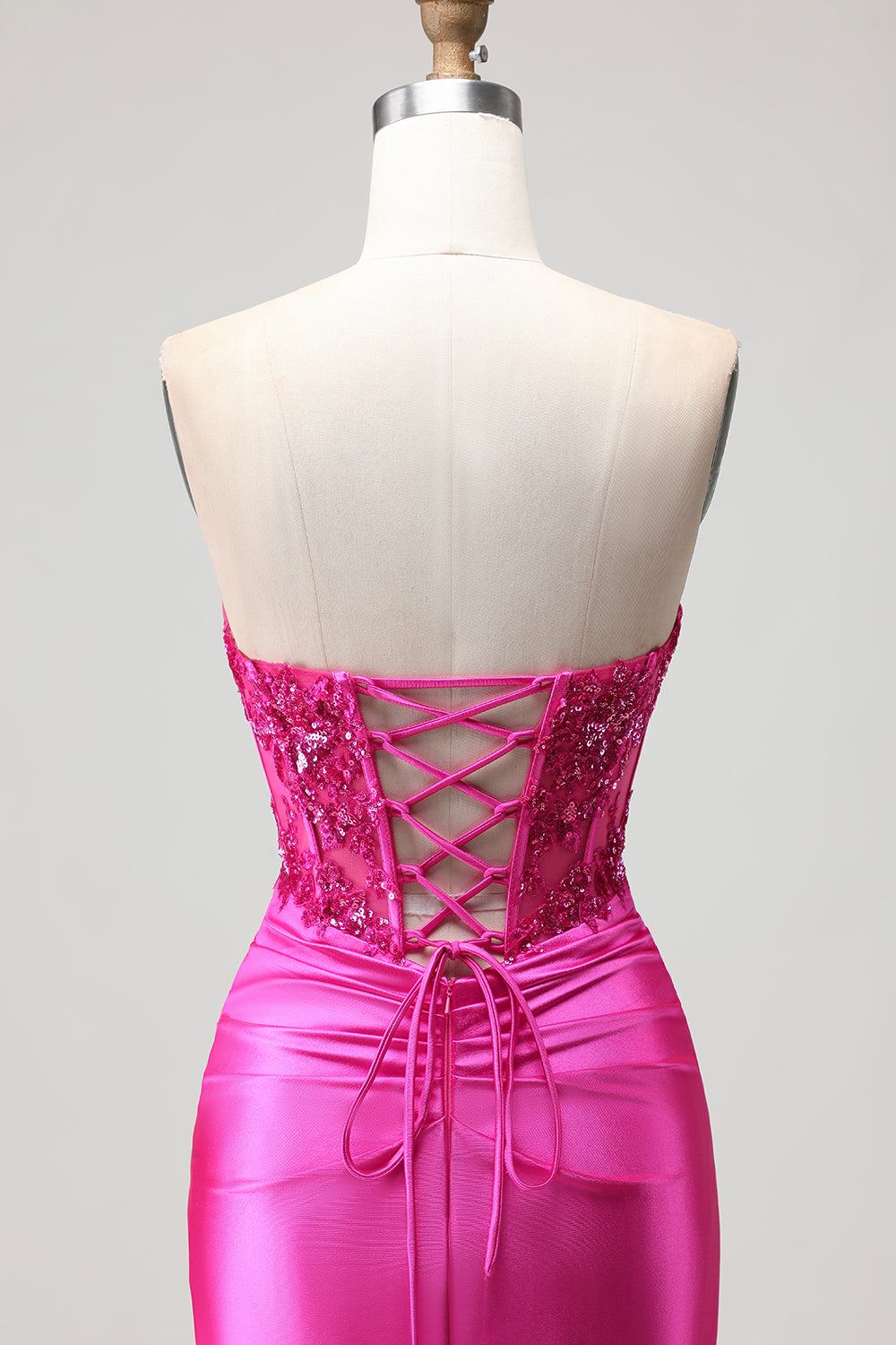 Sparkly Fuchsia Long Corset Mermaid Prom Dress with Sequins