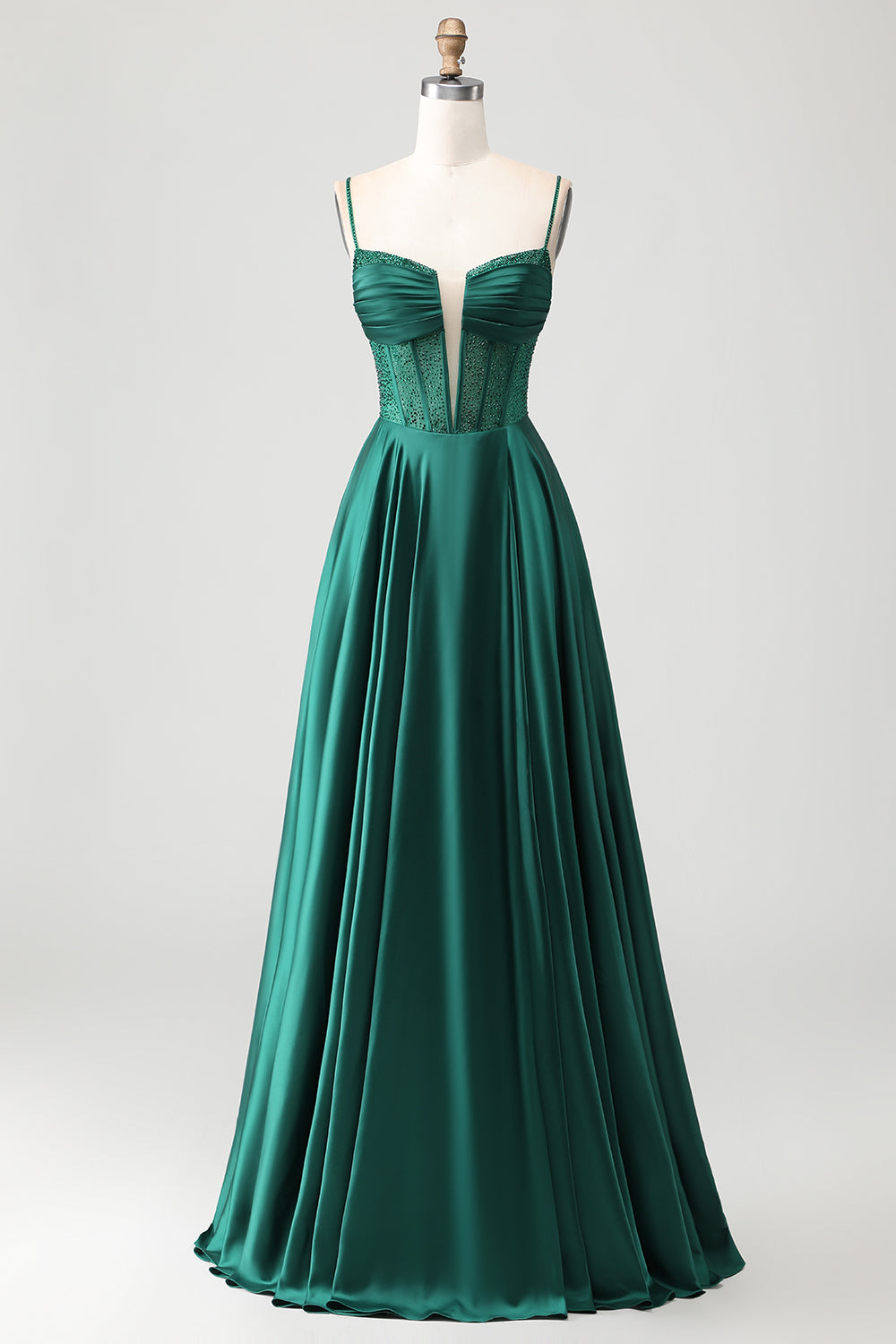 Sparkly Dark Green Long Corset Prom Dress with Rhinestones
