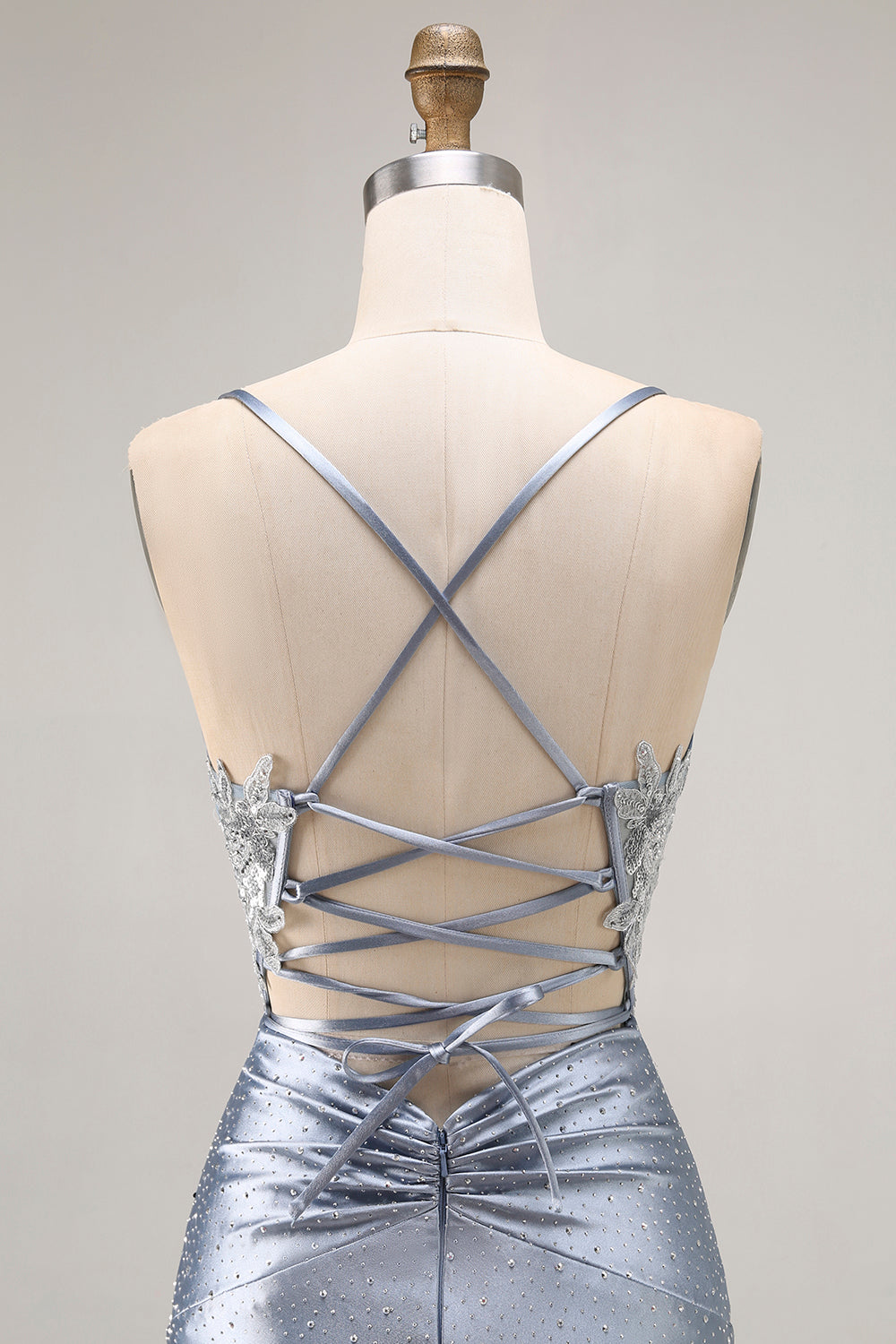 Sparkly Grey Blue Corset Mermaid Beaded Long Prom Dress with Appliques