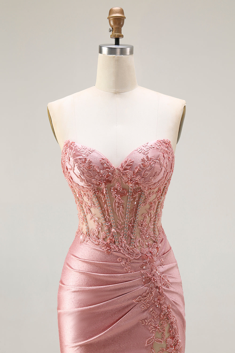 Sparkly Blush Mermaid Corset Long Prom Dress with Slit