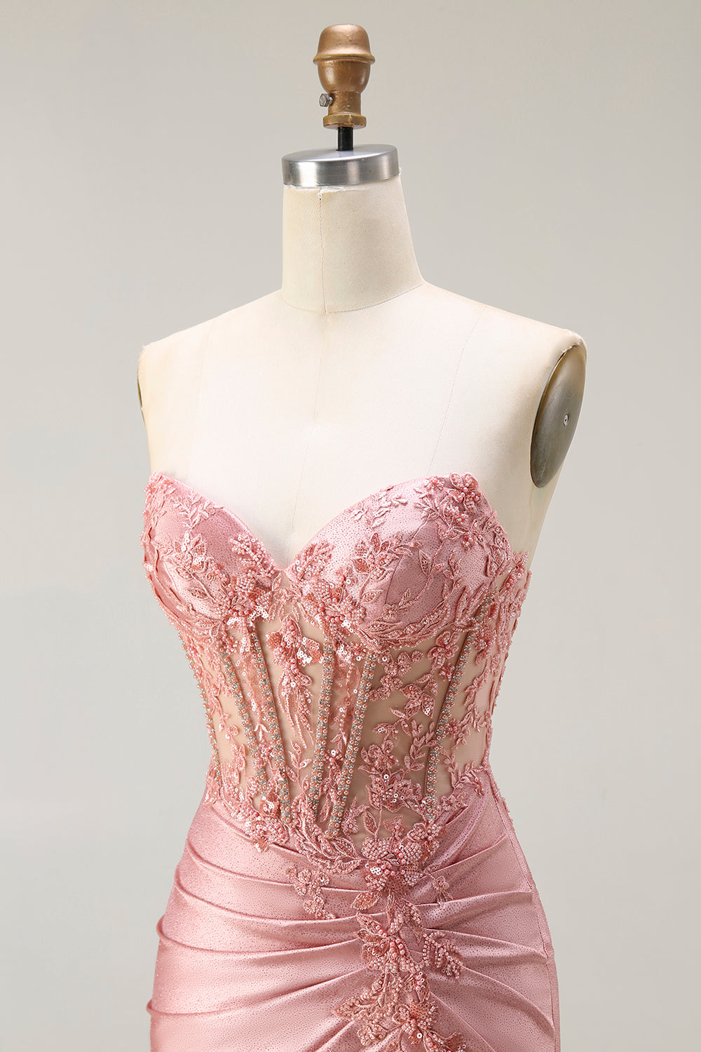 Sparkly Blush Mermaid Corset Long Prom Dress with Slit