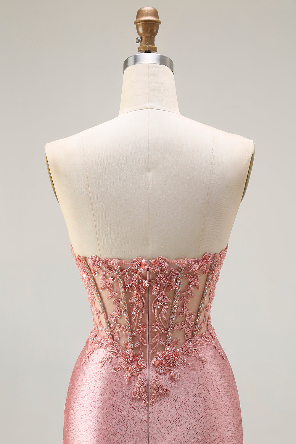 Sparkly Blush Mermaid Corset Long Prom Dress with Slit