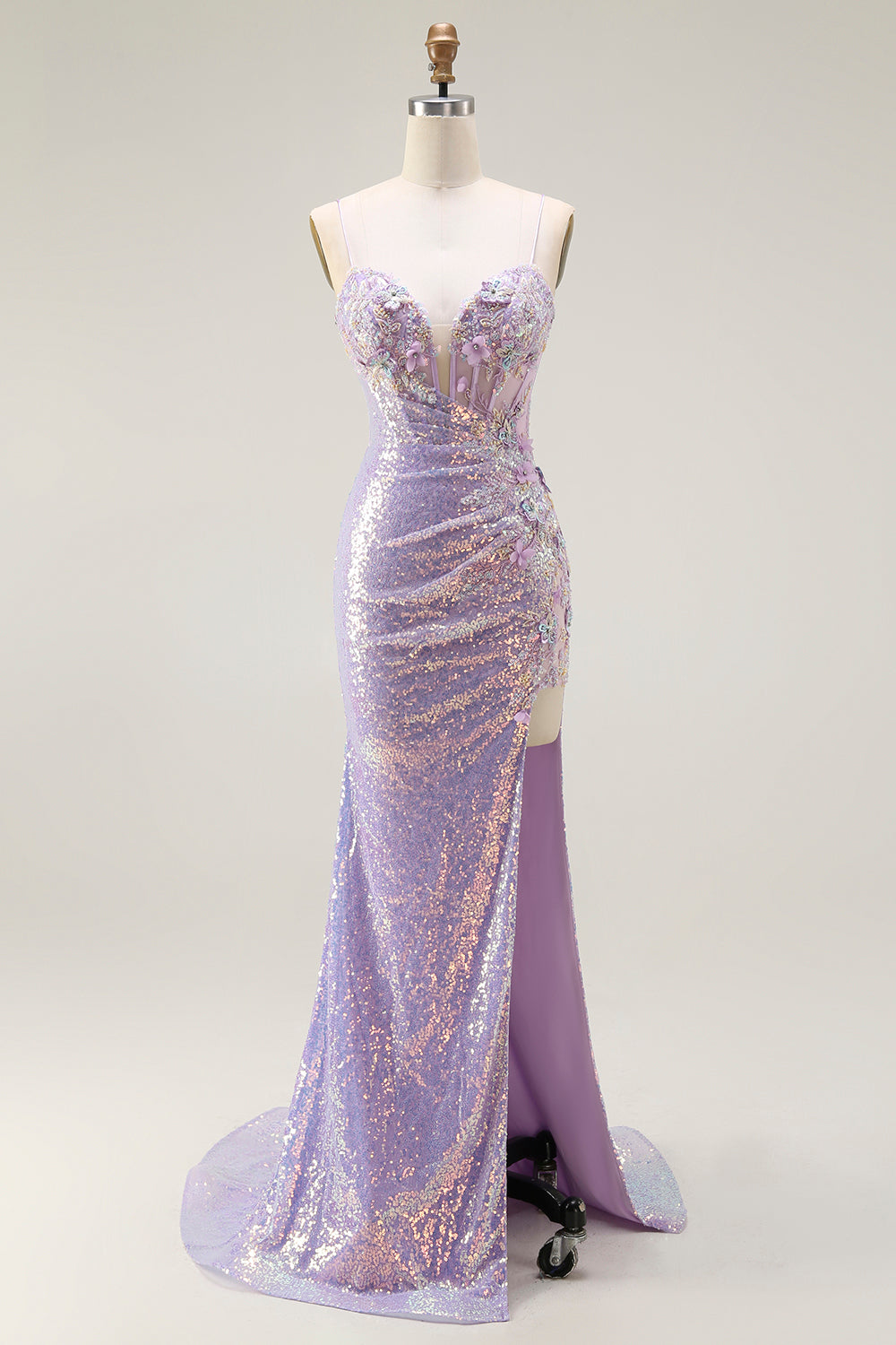Sparkly Lilac Mermaid Corset Long Prom Dress with Slit