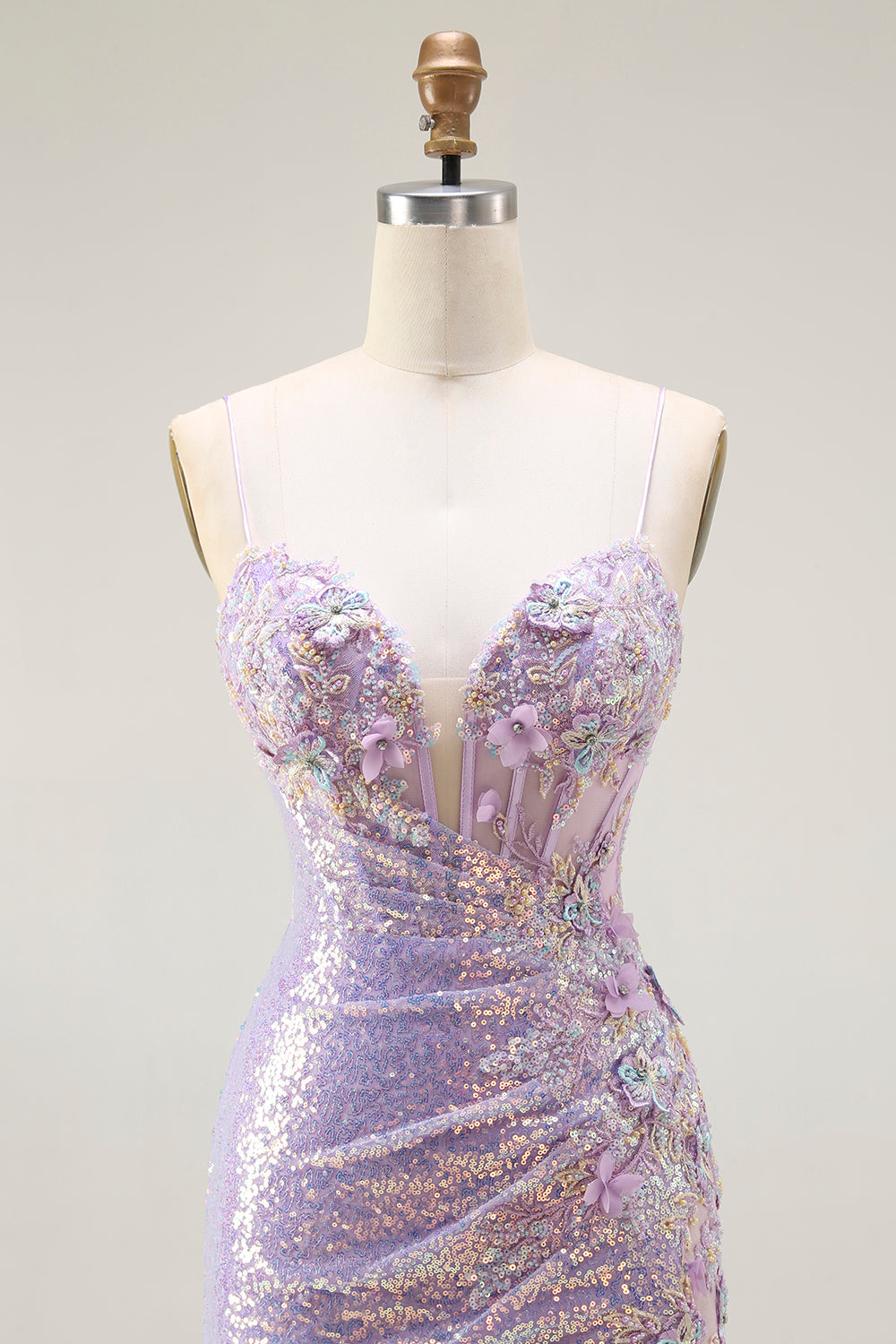 Sparkly Lilac Mermaid Corset Long Prom Dress with Slit