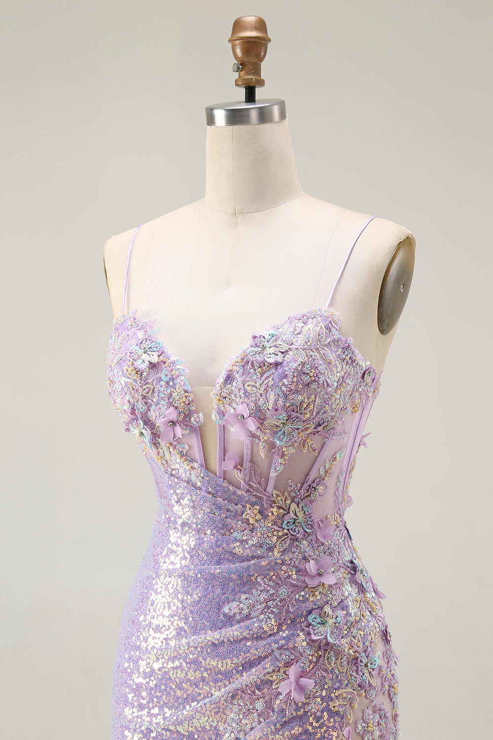 Sparkly Lilac Mermaid Corset Long Prom Dress with Slit