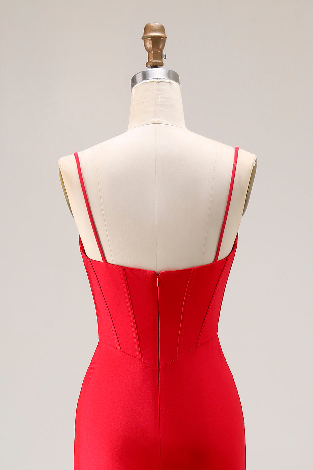 Red Satin Mermaid Ruched Long Corset Prom Dress