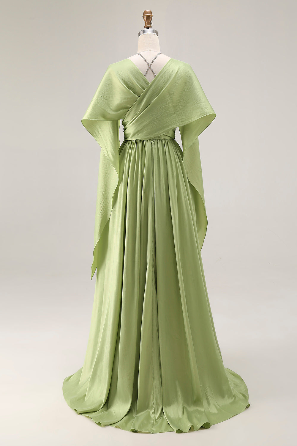 Sage Green Corset A Line Keyhole Long Prom Dress with Slit