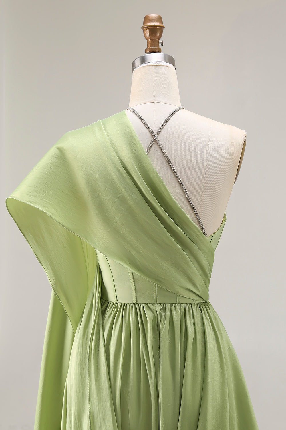 Sage Green Corset A Line Keyhole Long Prom Dress with Slit